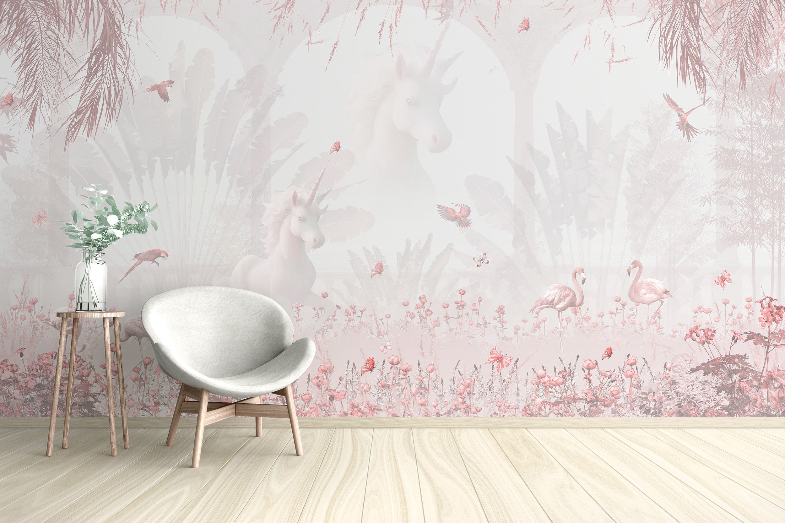 Pink Waterfall Dream Wallpaper Mural with gentle tones