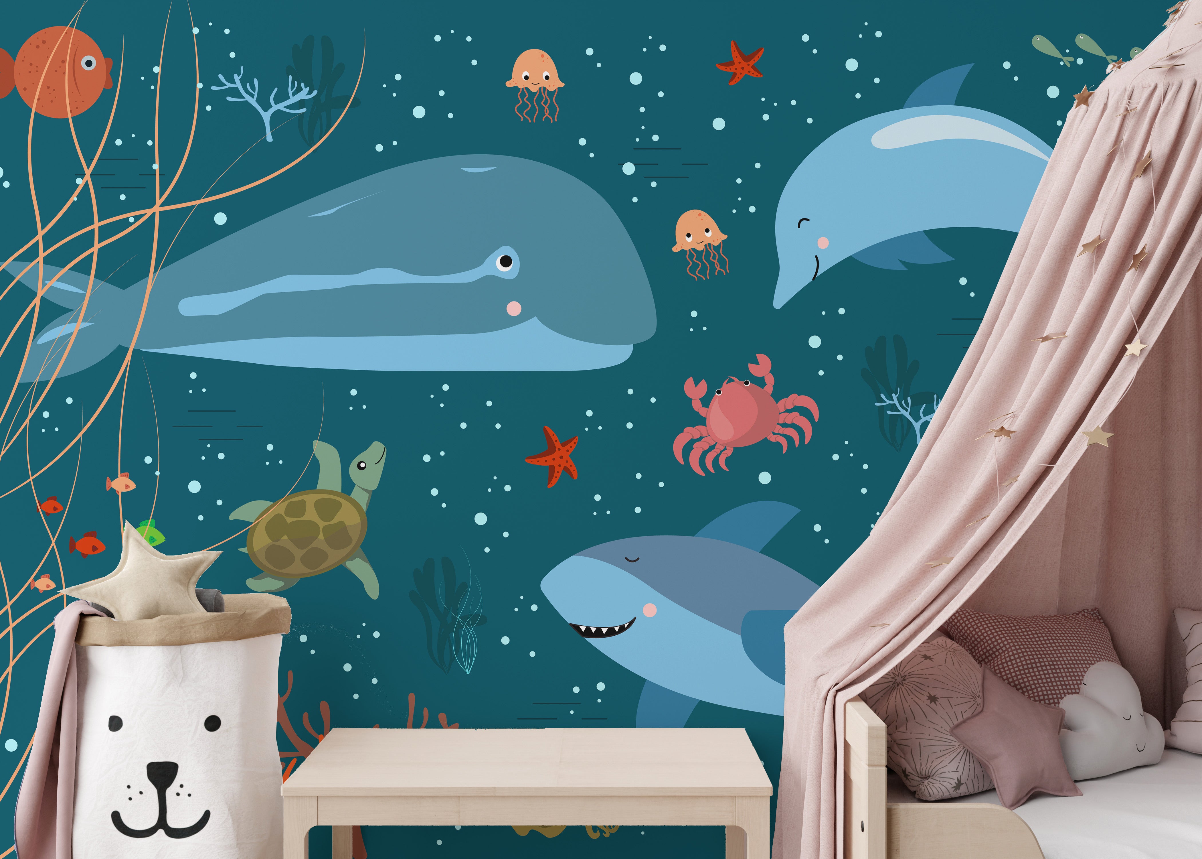 Ocean-inspired wallpaper mural design
