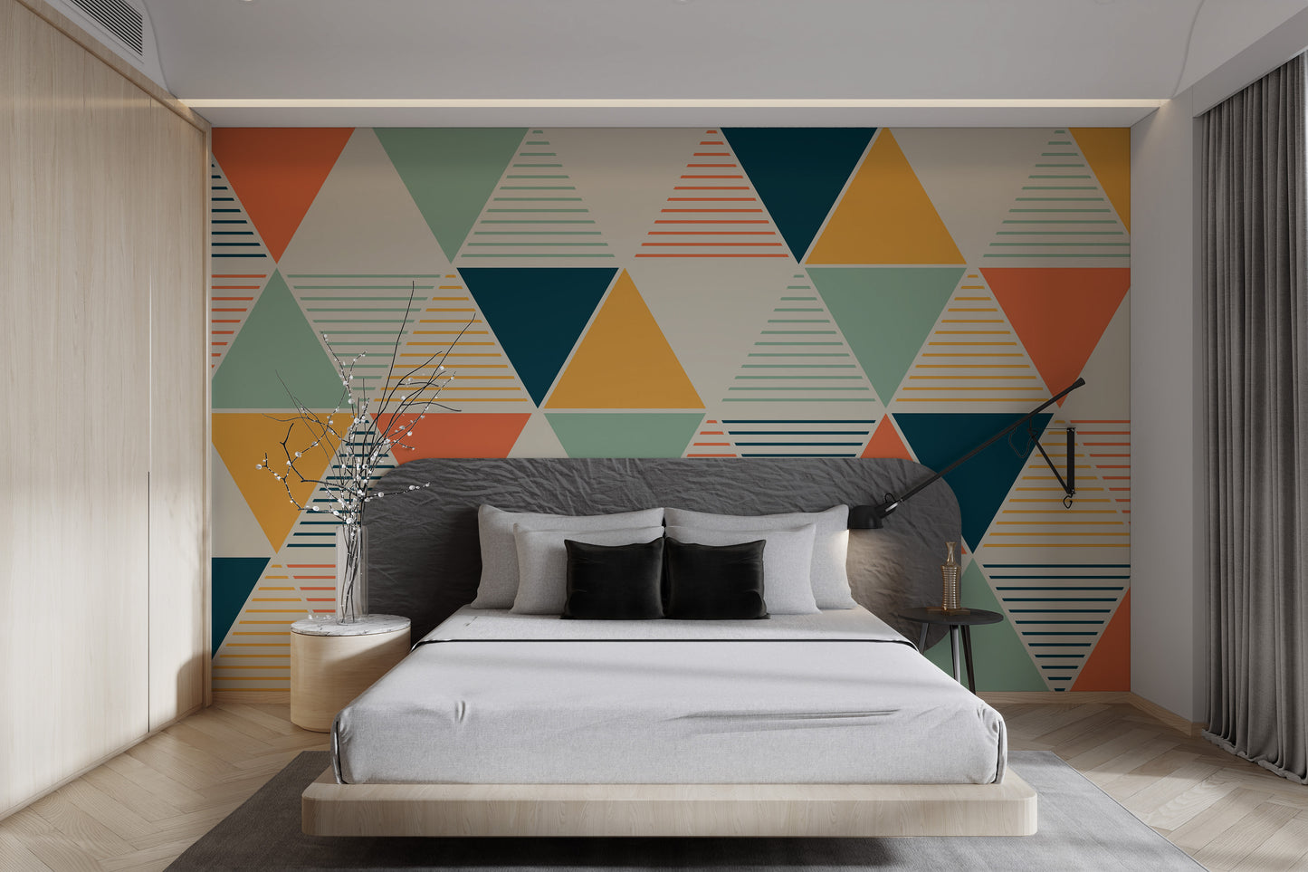 Orange and green triangle wallpaper with modern style
