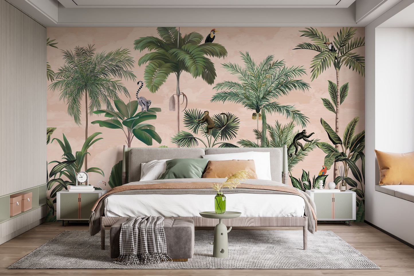 Green forest wallpaper mural for serene room decor