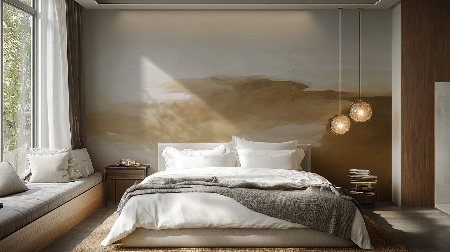 Luxurious golden watercolor mural for artistic interiors



