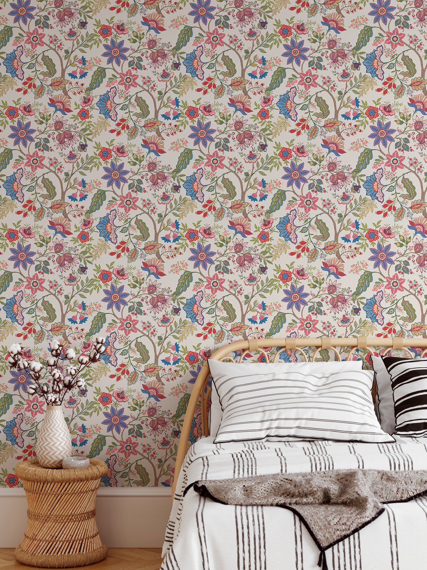 Fantasy Flowers Retro Vintage Jacobean Embroidery Style Wallpaper