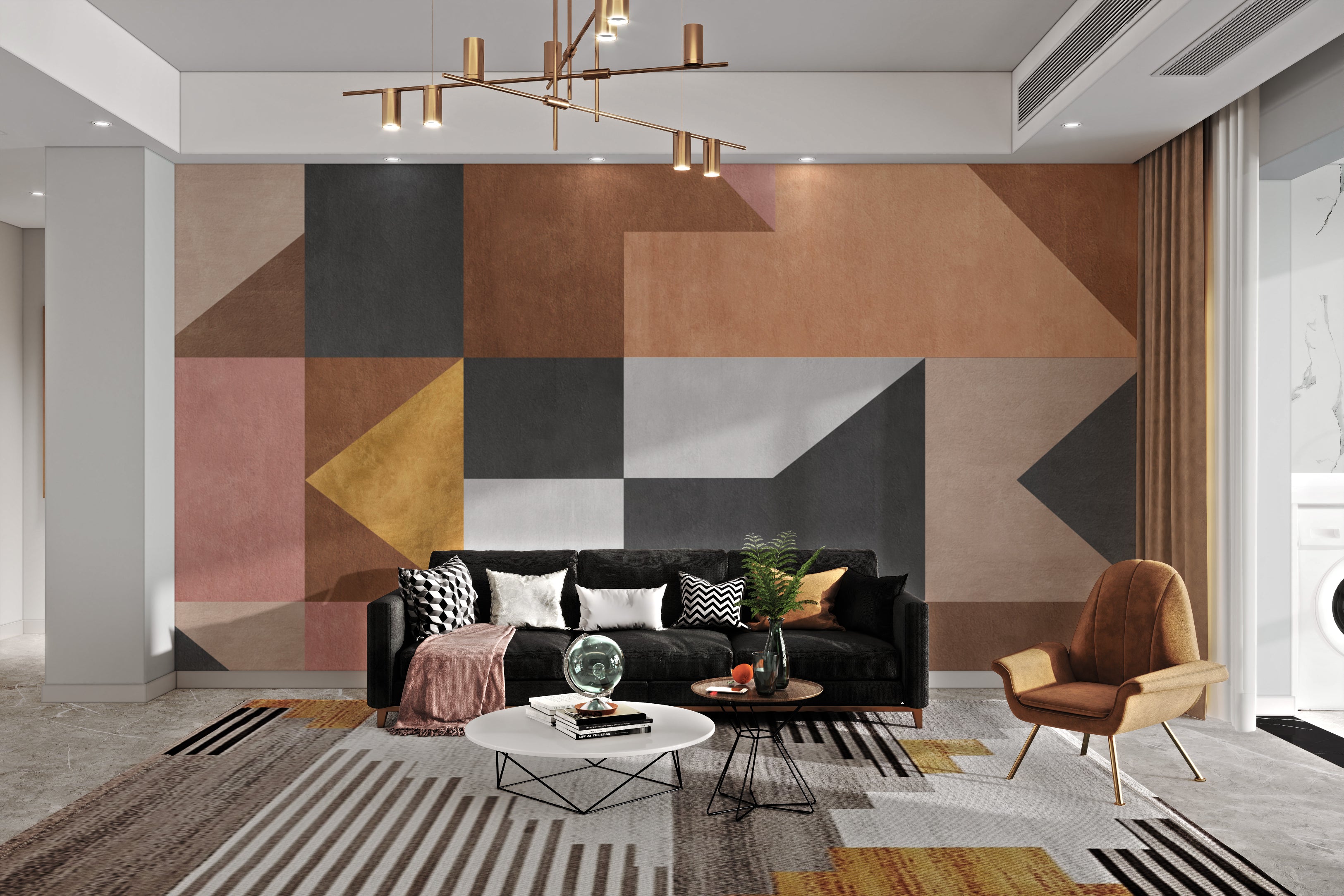 Geometric wall mural with unique artistic flair