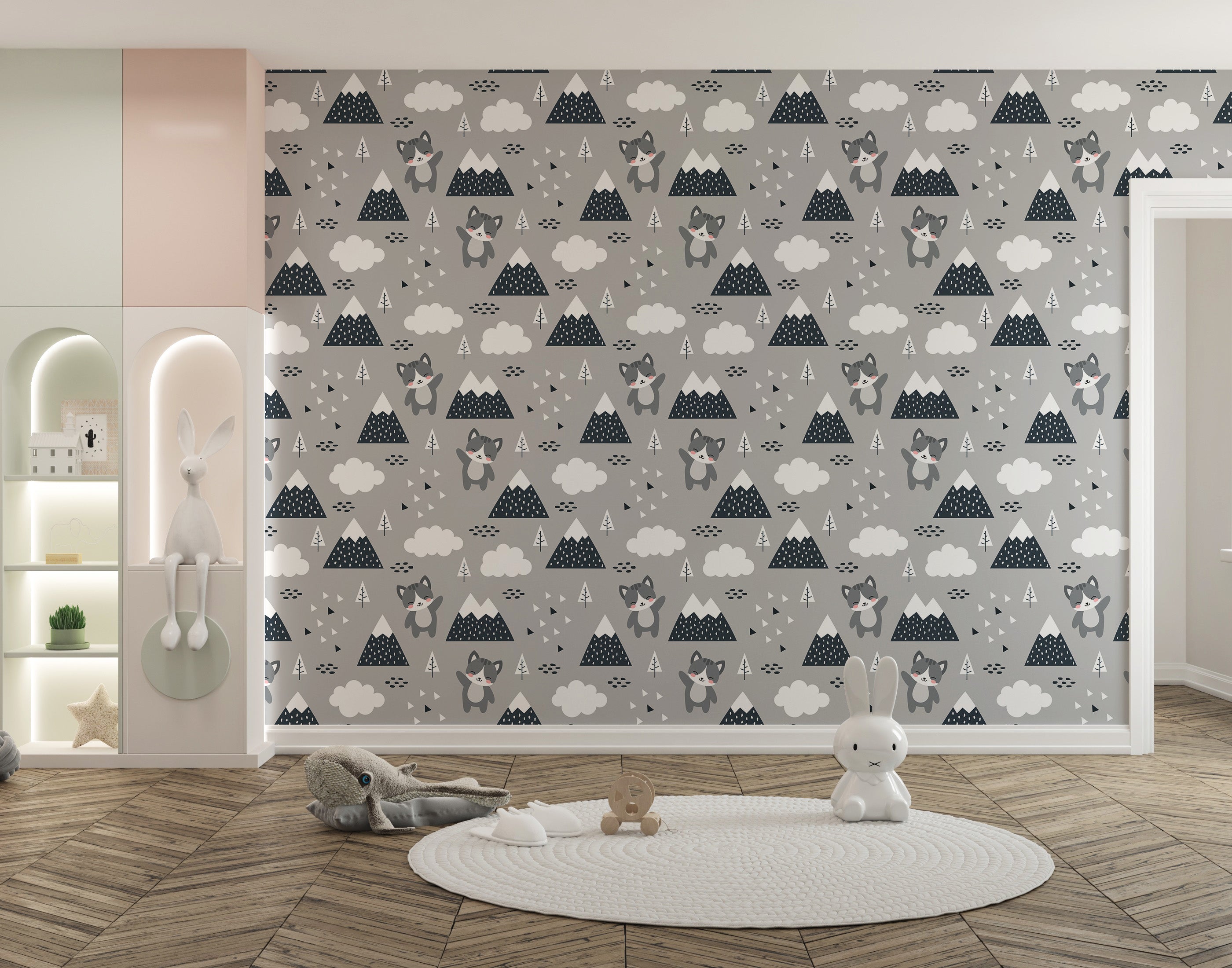 Scandinavian cat wallpaper mural decor
