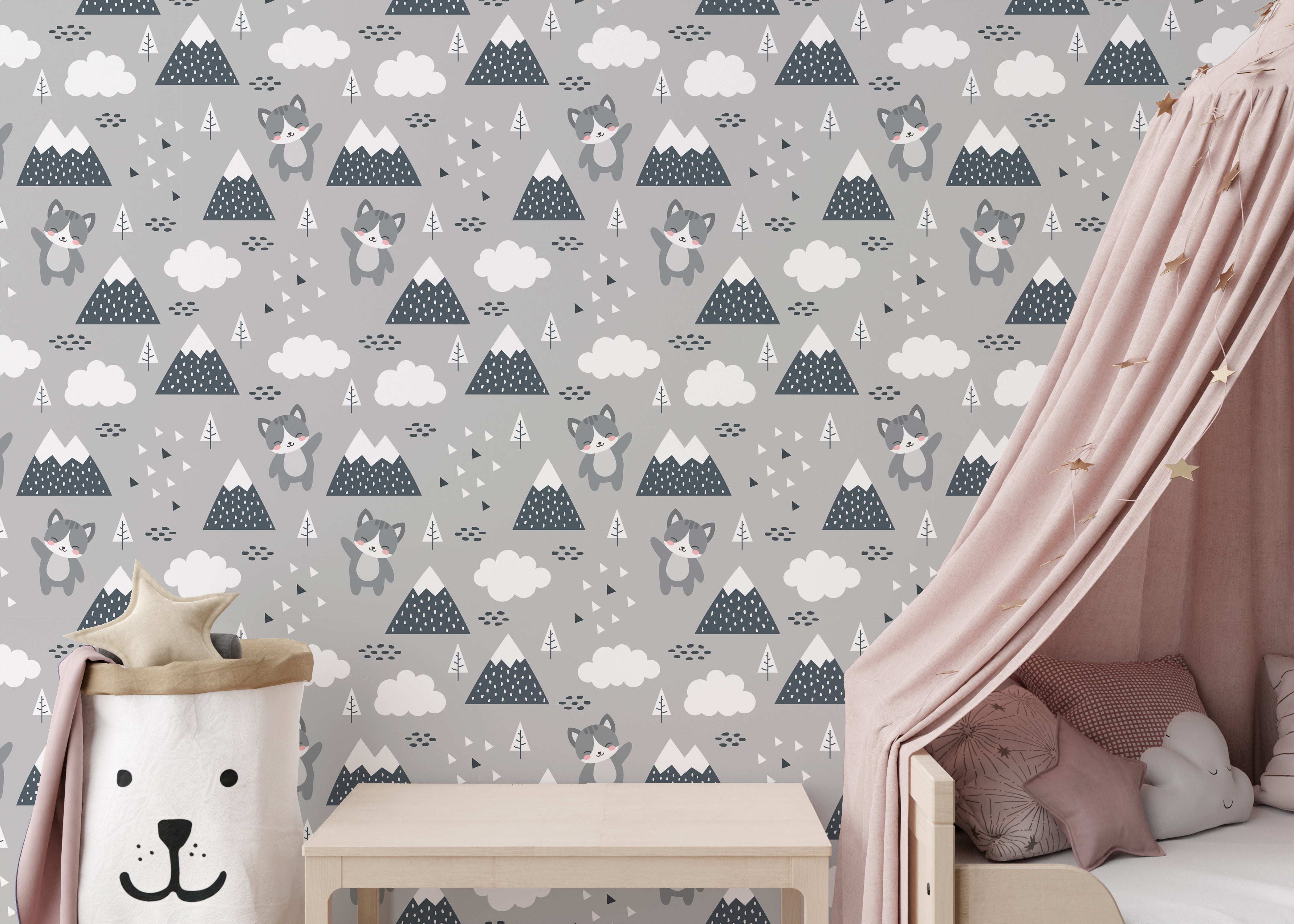 Kitty mural wallpaper Scandinavian vibes
