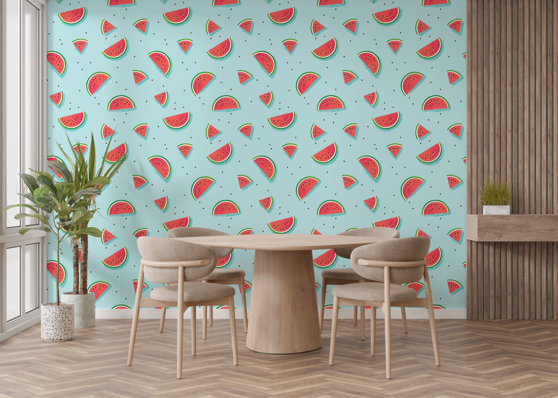 Bright watermelon fruit repeat mural art
