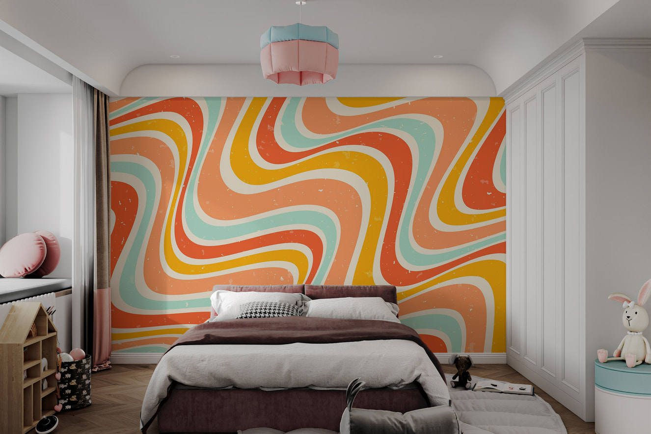 Retro 70s psychedelic wavy wallpaper design
