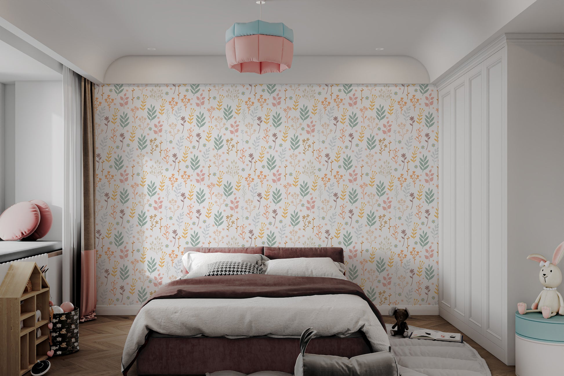 Vintage-inspired nature wallpaper with flowers and leaves
