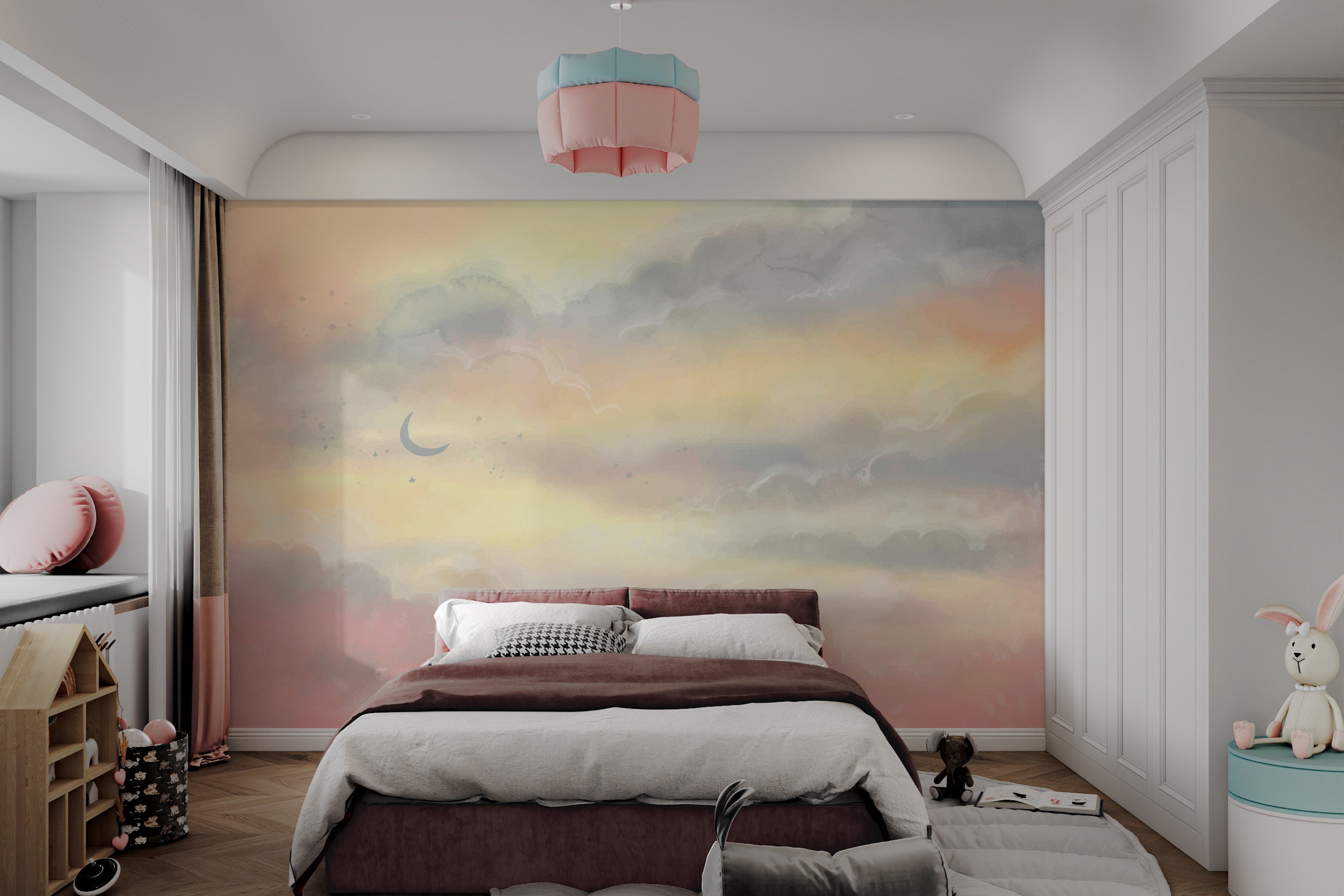 Crescent moon accent with whimsical sky appeal
