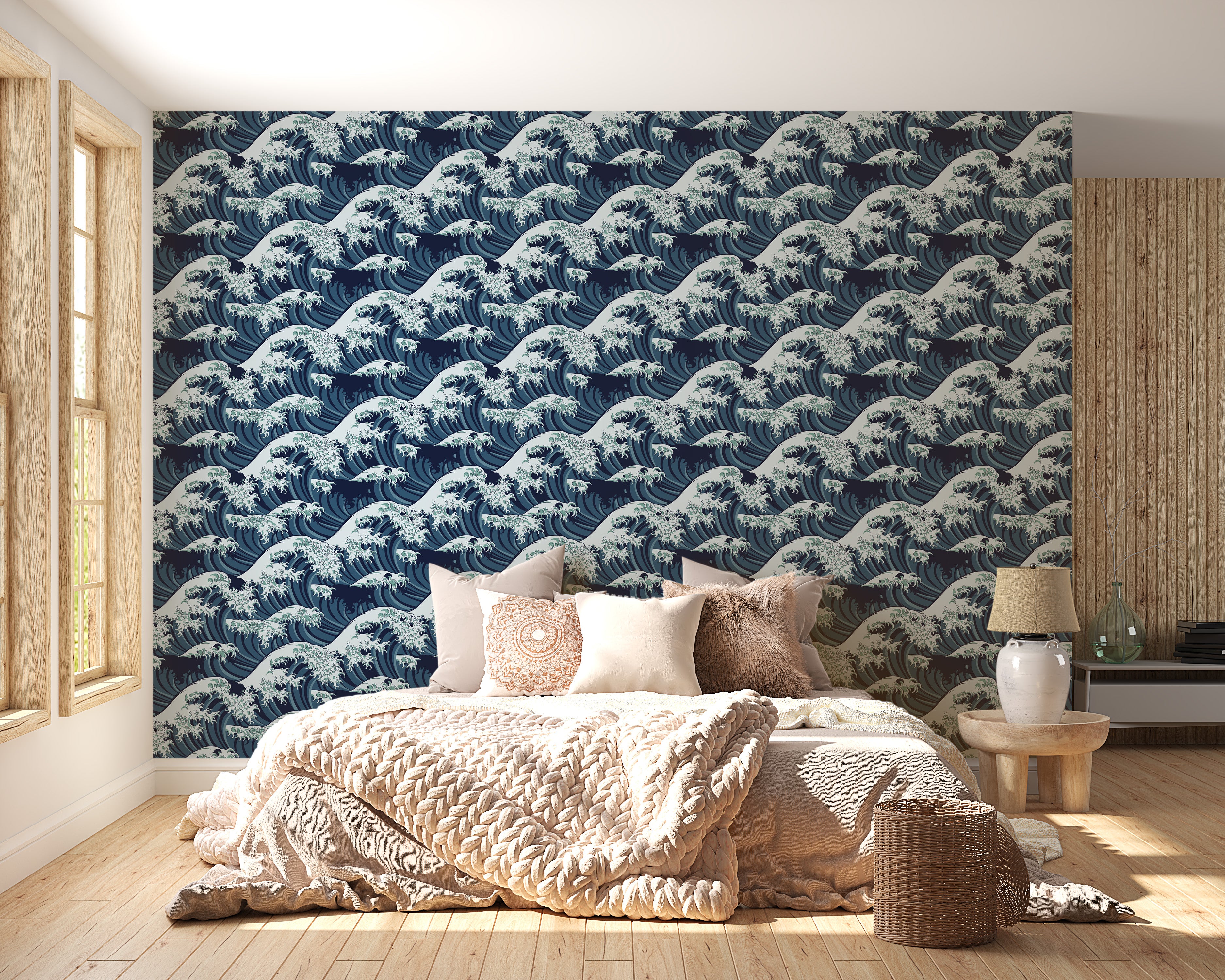 Ocean-inspired Japanese wave wallpaper pattern
