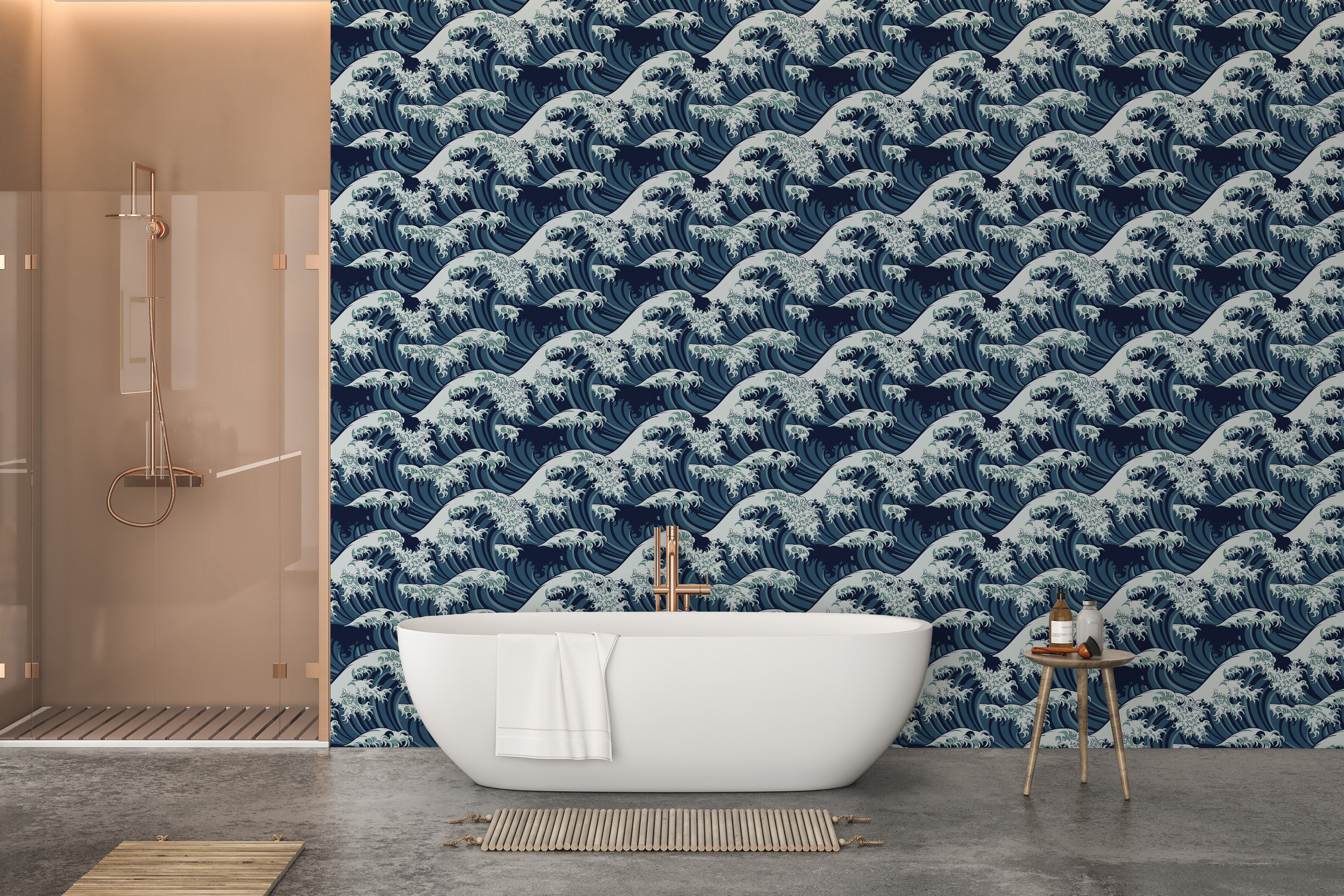 Blue wave pattern wallpaper for modern interiors
