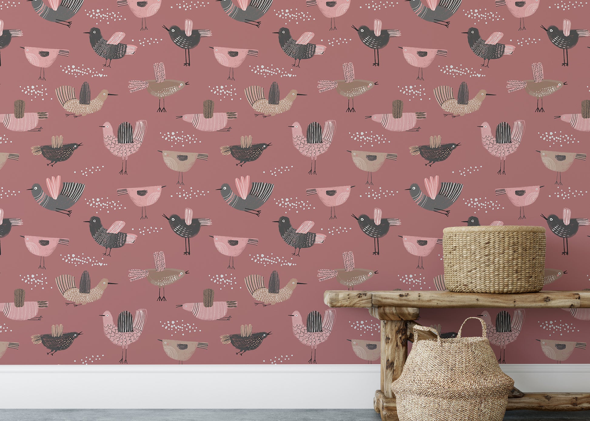 Elegant pastel bird design wallpaper for serene walls