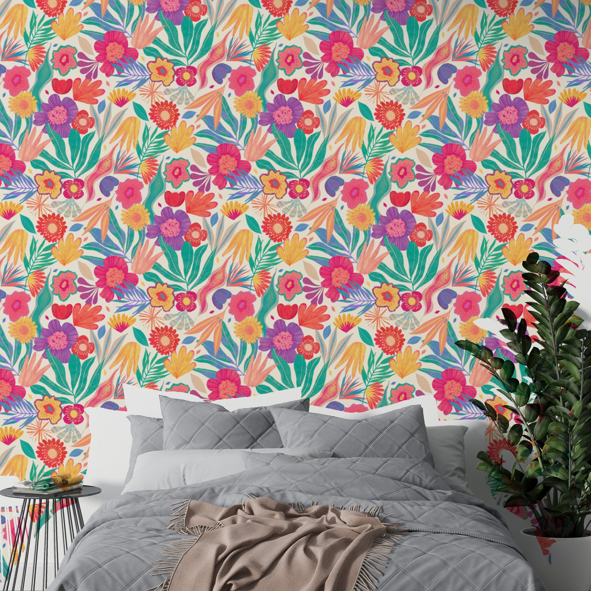 Exotic blooms mural for colorful and lively interiors
