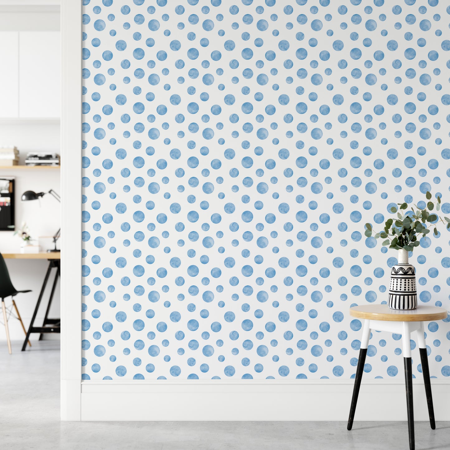 Watercolor Blue Seamless Design Polka Dots Wallpaper