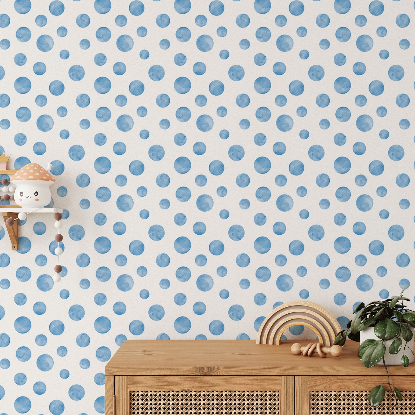 Watercolor Blue Seamless Design Polka Dots Wallpaper