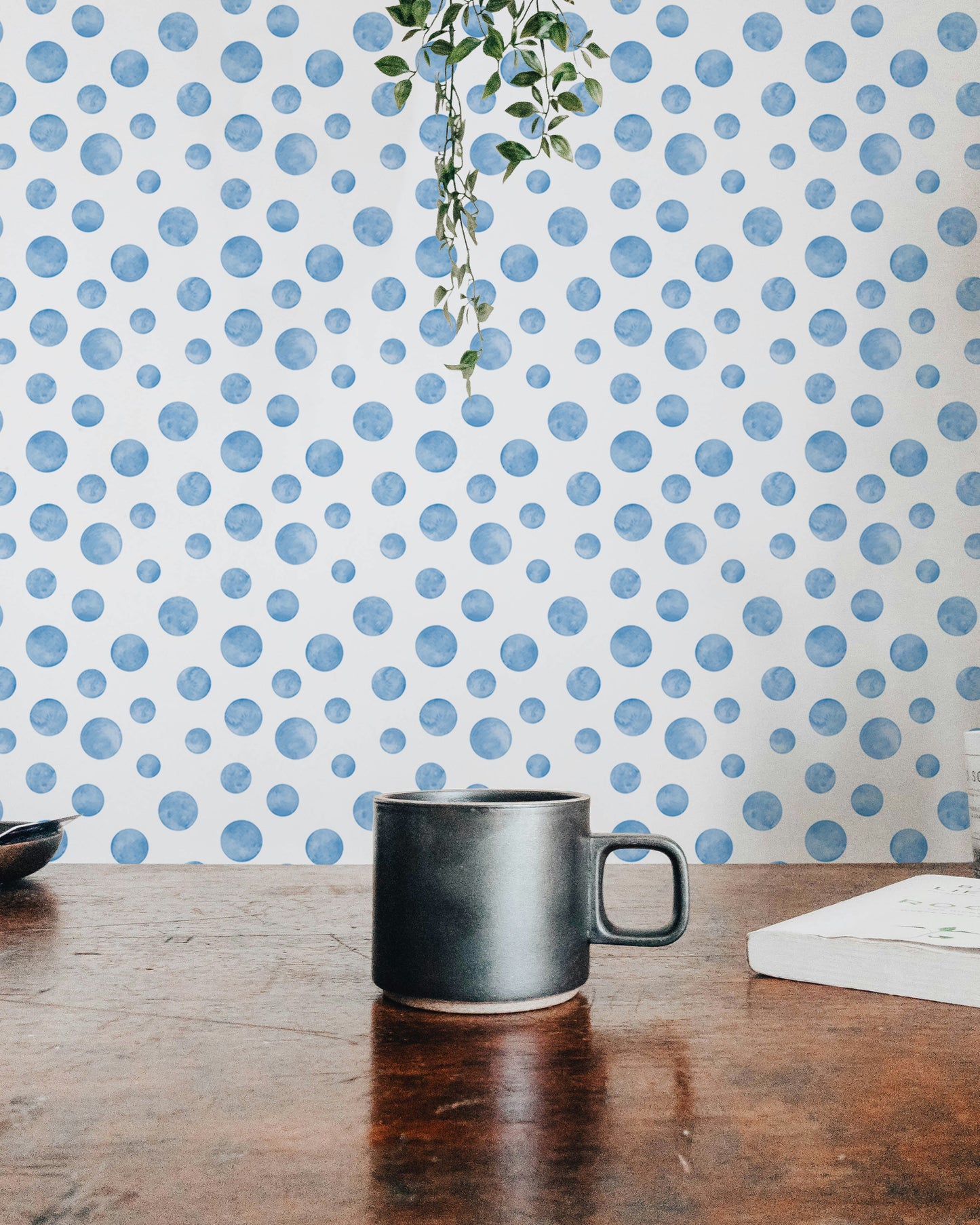 Watercolor Blue Seamless Design Polka Dots Wallpaper