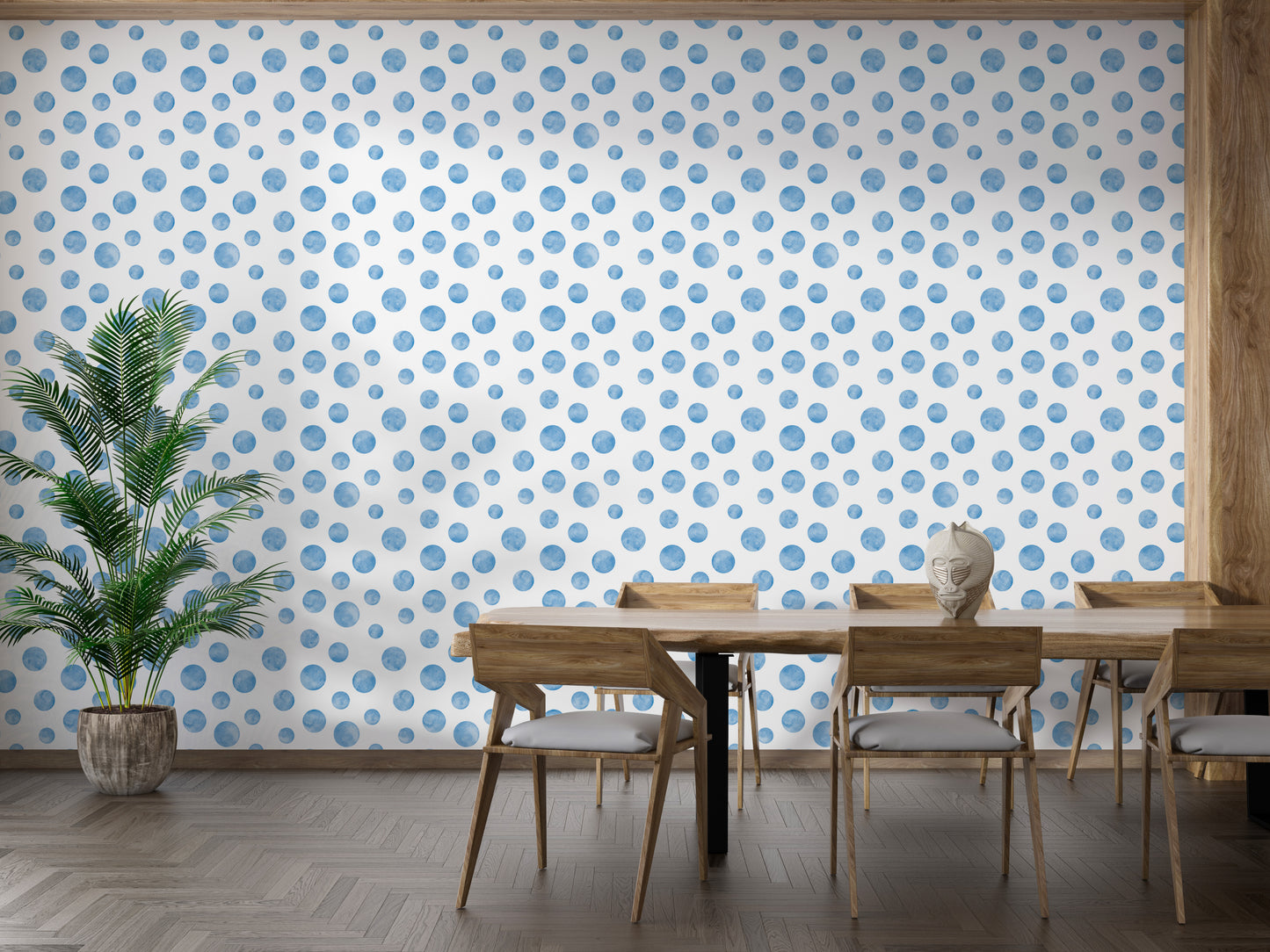 Watercolor Blue Seamless Design Polka Dots Wallpaper