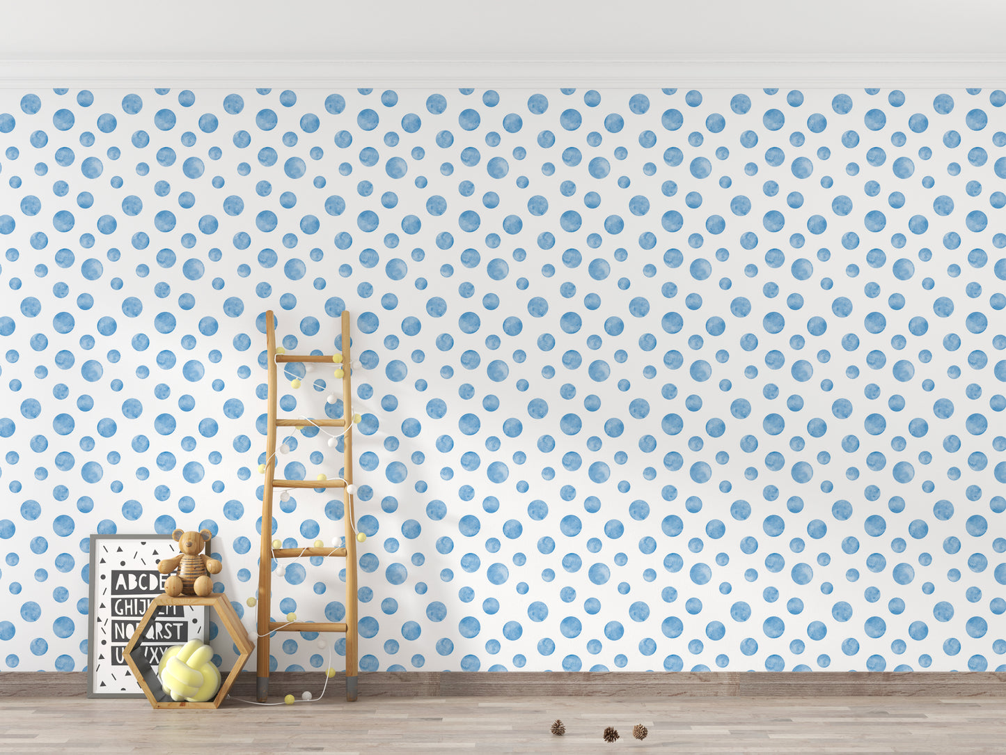 Watercolor Blue Seamless Design Polka Dots Wallpaper