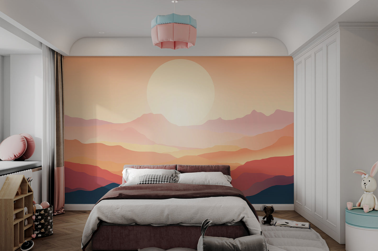 Warm color palette landscape mural with natural depth
