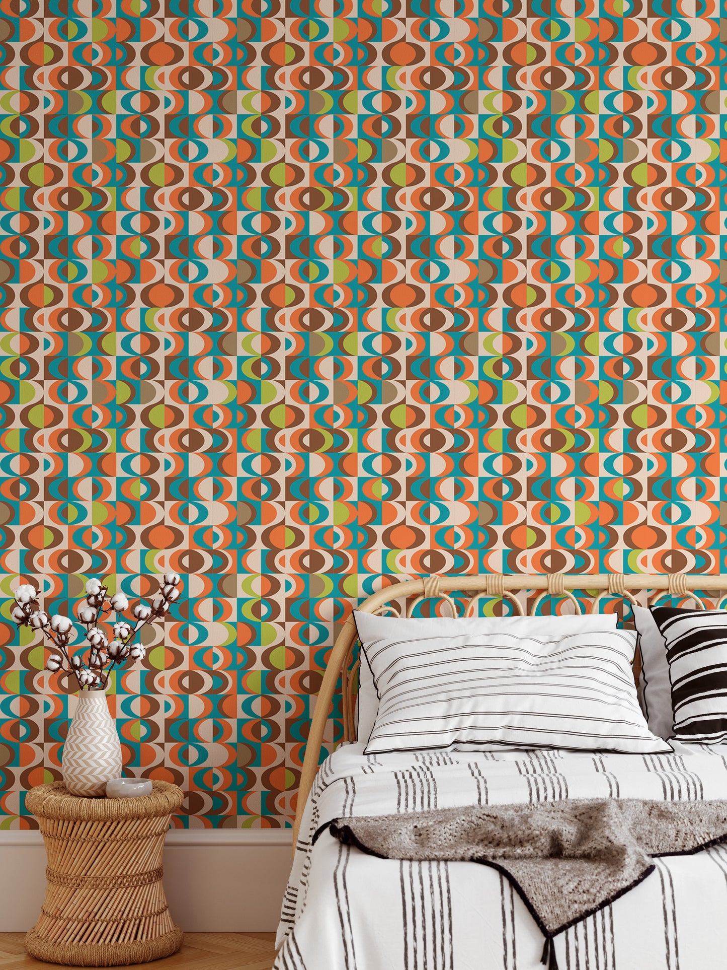 Terracotta Repeat Pattern Mid Century Vintage Wallpaper