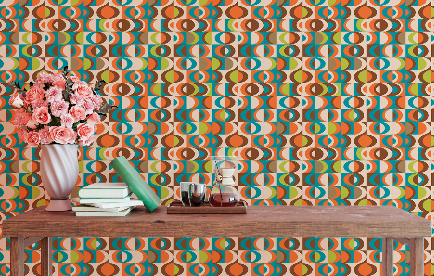 Terracotta Repeat Pattern Mid Century Vintage Wallpaper