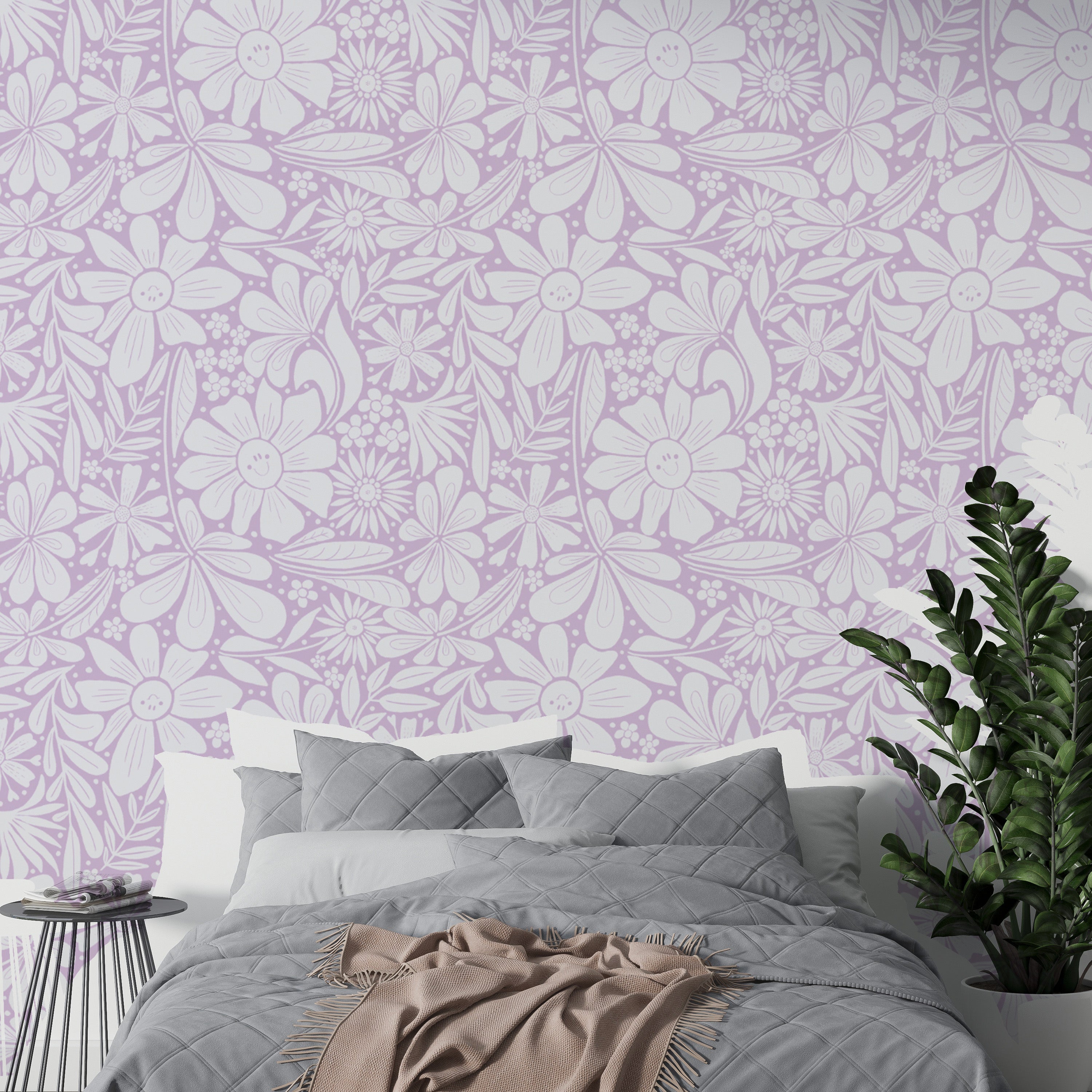 Happy blooms-themed wallpaper for a lively and cozy interior
