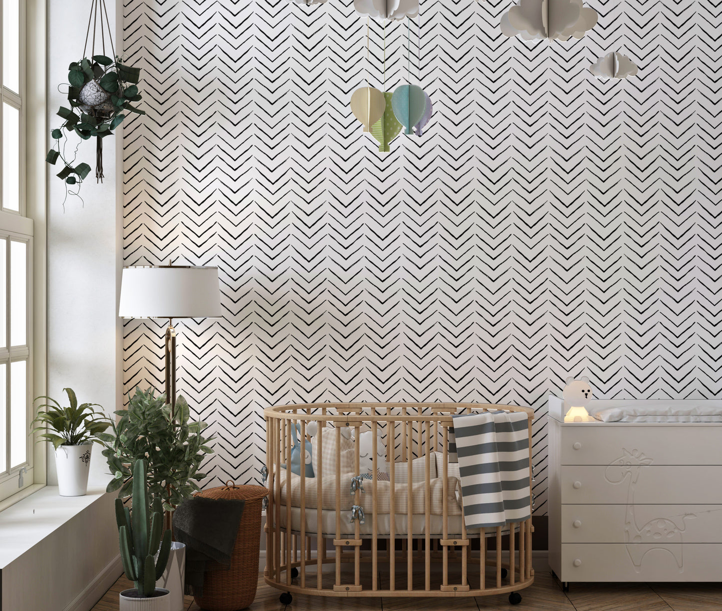 Black and White Ethnic Geometric Scandinavian Wallpaper