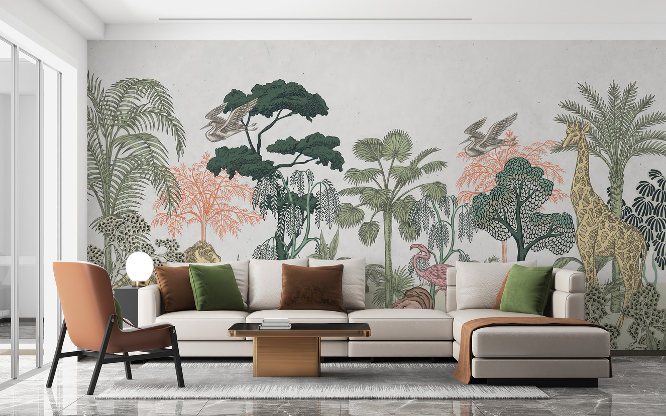 Vibrant tropical wildlife wallpaper for kids' rooms
