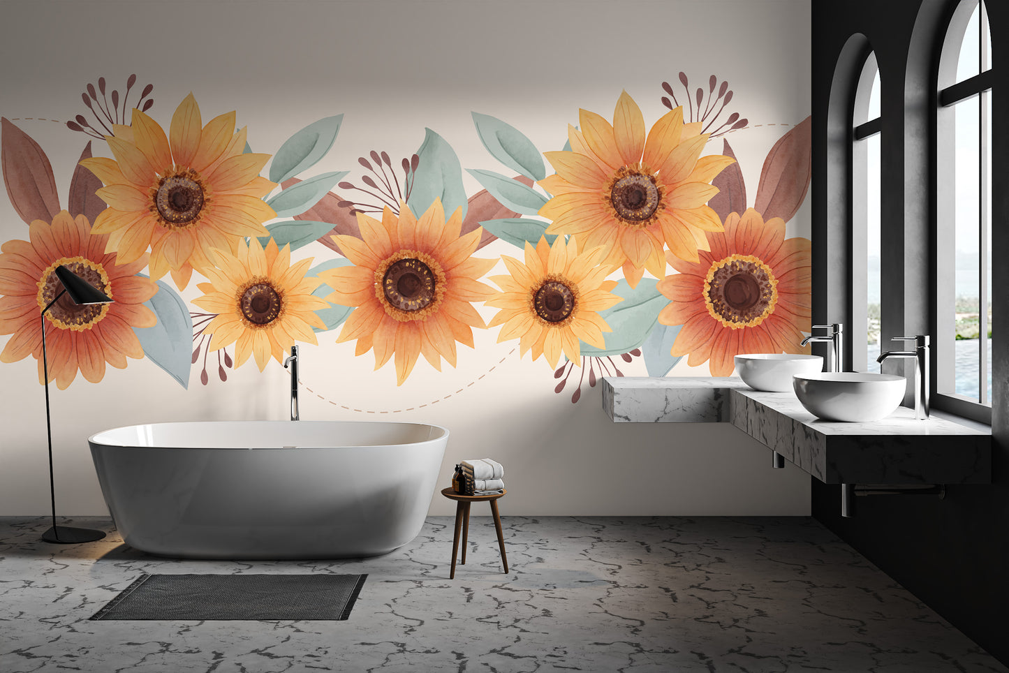 Soft watercolor sunflower design for bedroom walls
