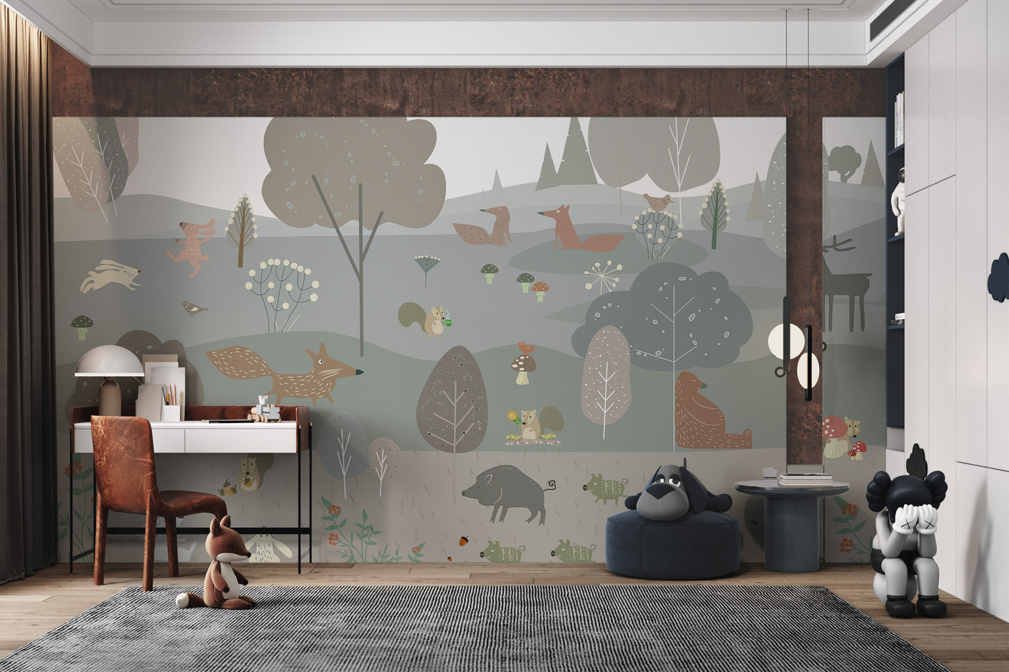 Wallpaper featuring forest animals in Scandinavian style