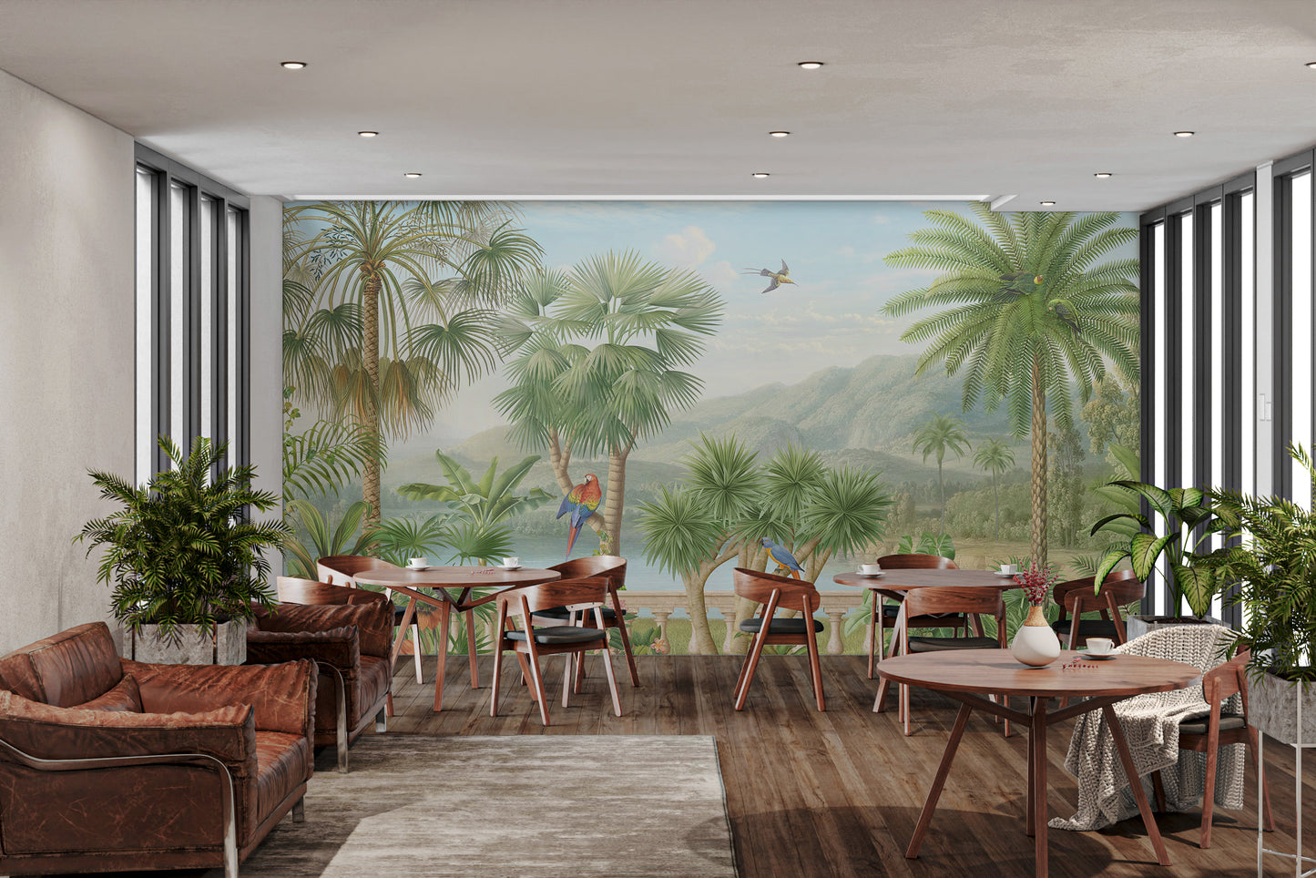 Jungle Paradise Mural with Exotic Birds