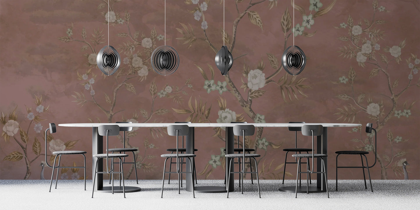 Classic brown chinoiserie mural for serene spaces
