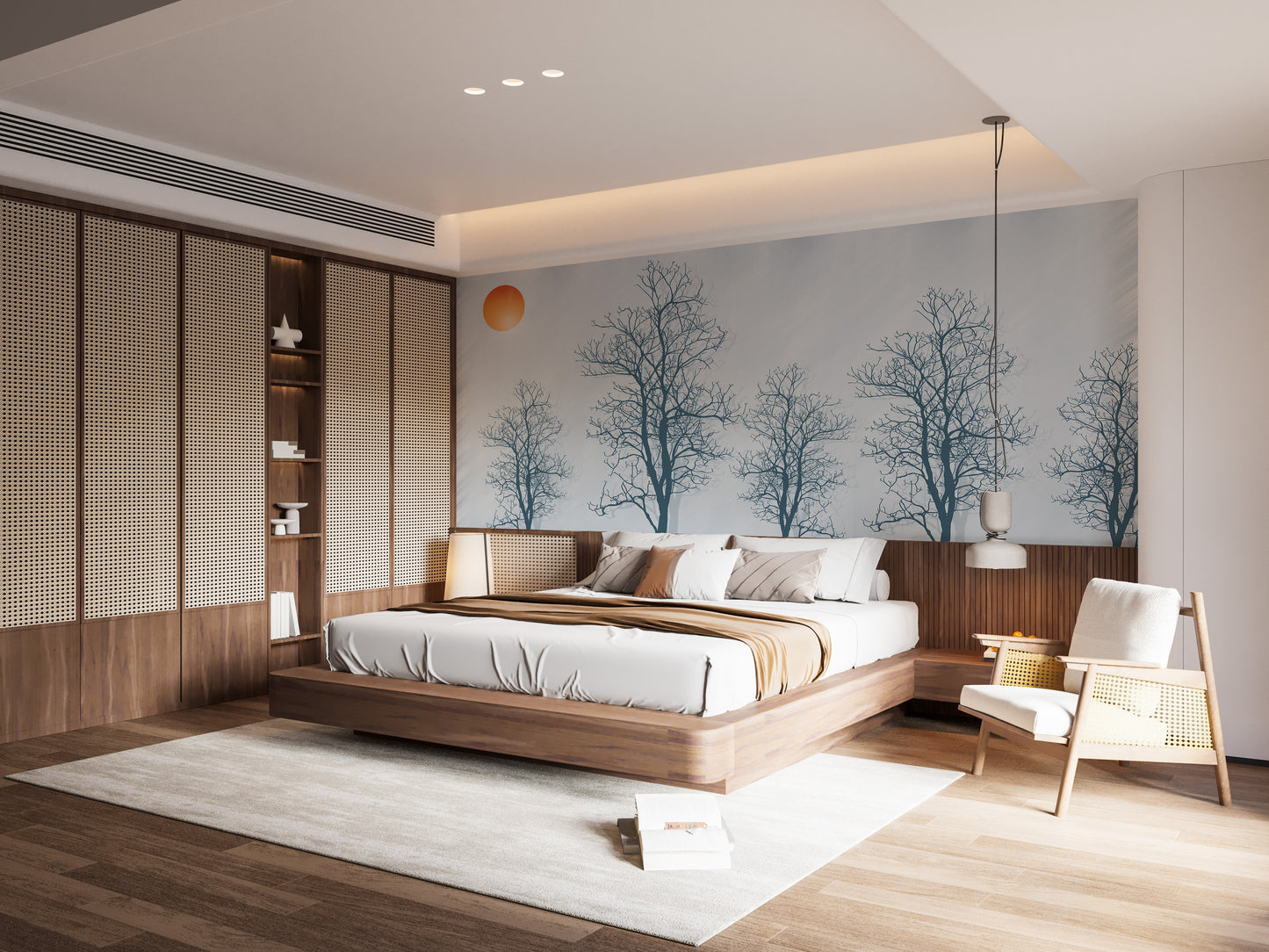 Gray Forest Crimson Sun Wallpaper Mural