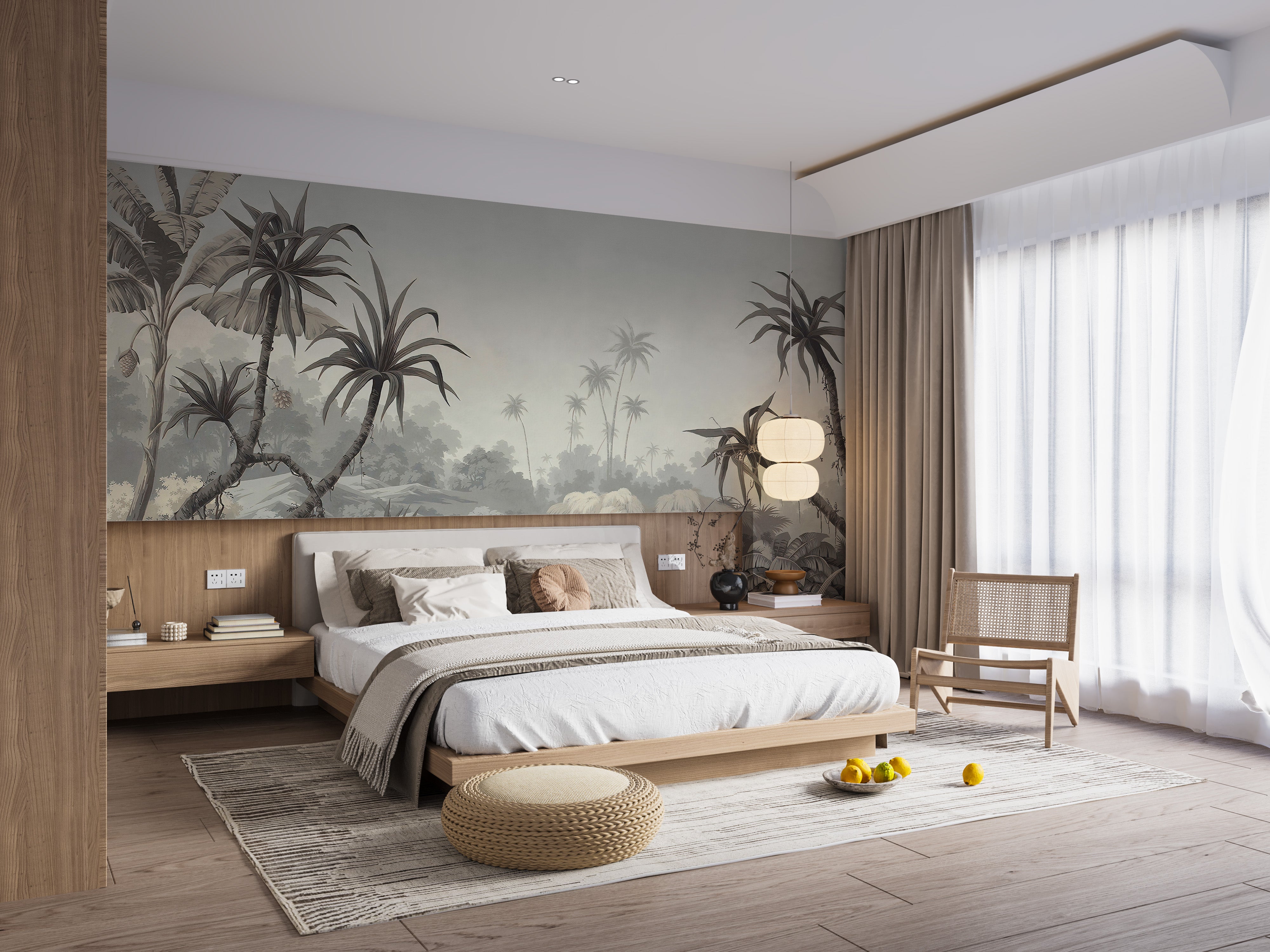 Serene tropical fields mural