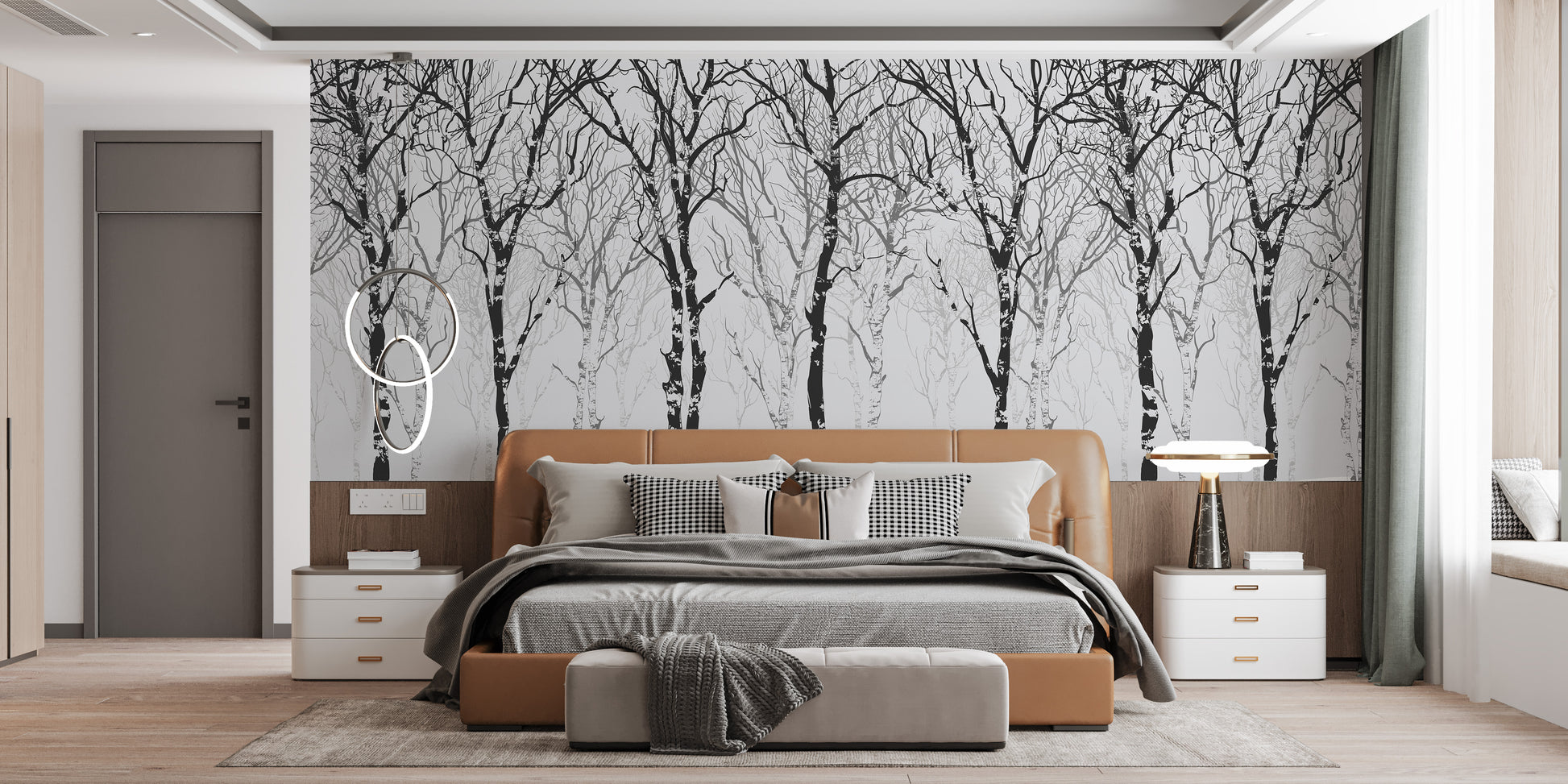 Birch wallpaper mural for cozy winter vibes
