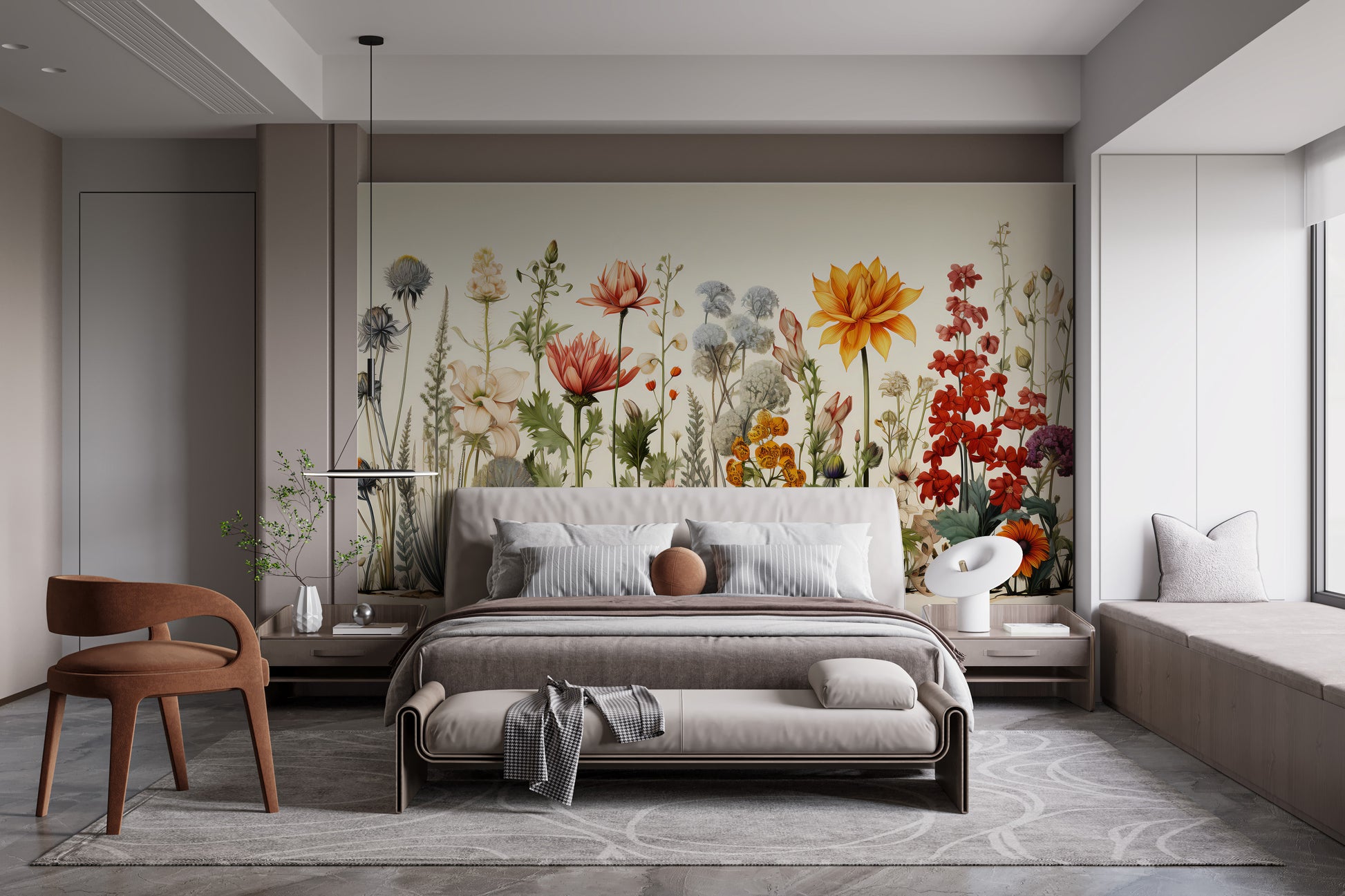 Floral garden wallpaper mural for elegant room decor