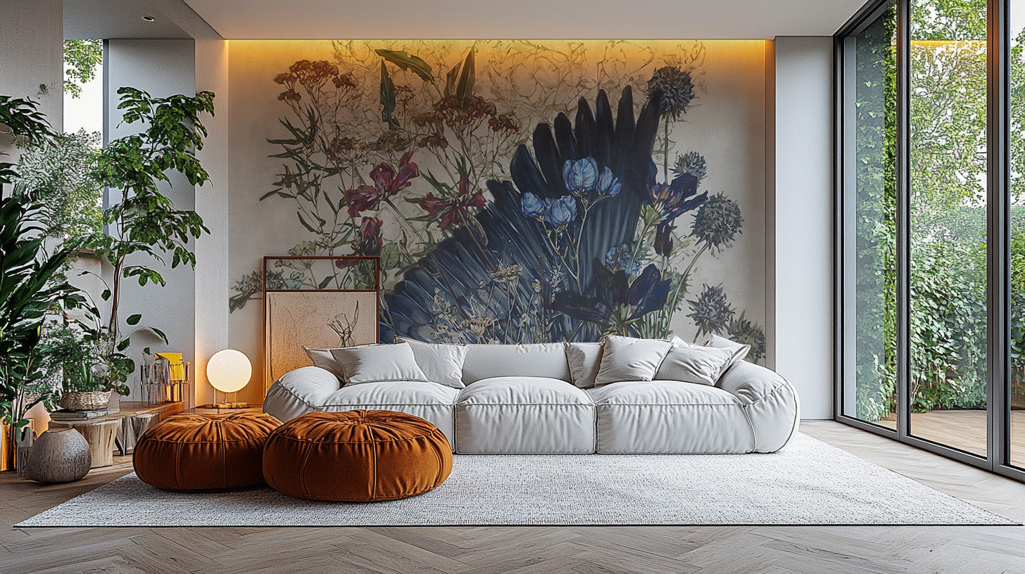 Watercolor floral harmony wall mural for serene decor