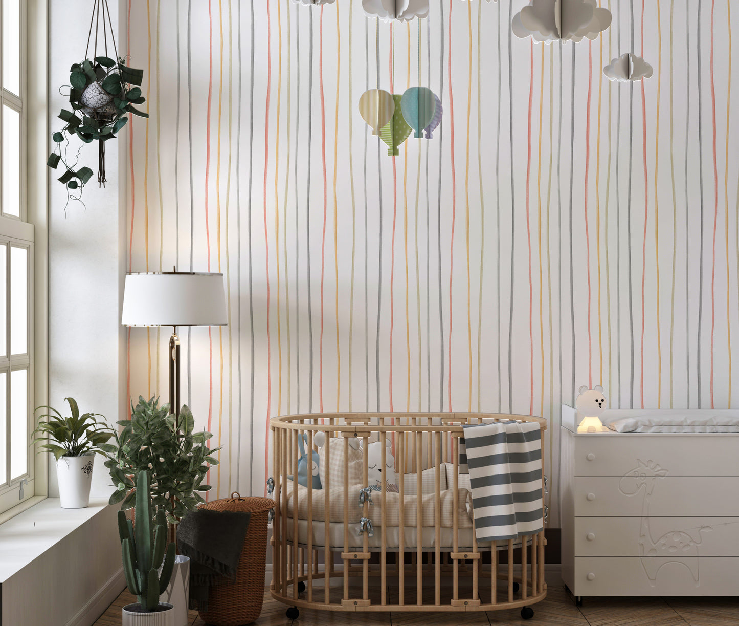 Pastel Colors Hand Drawn Striped Pattern Wallpaper