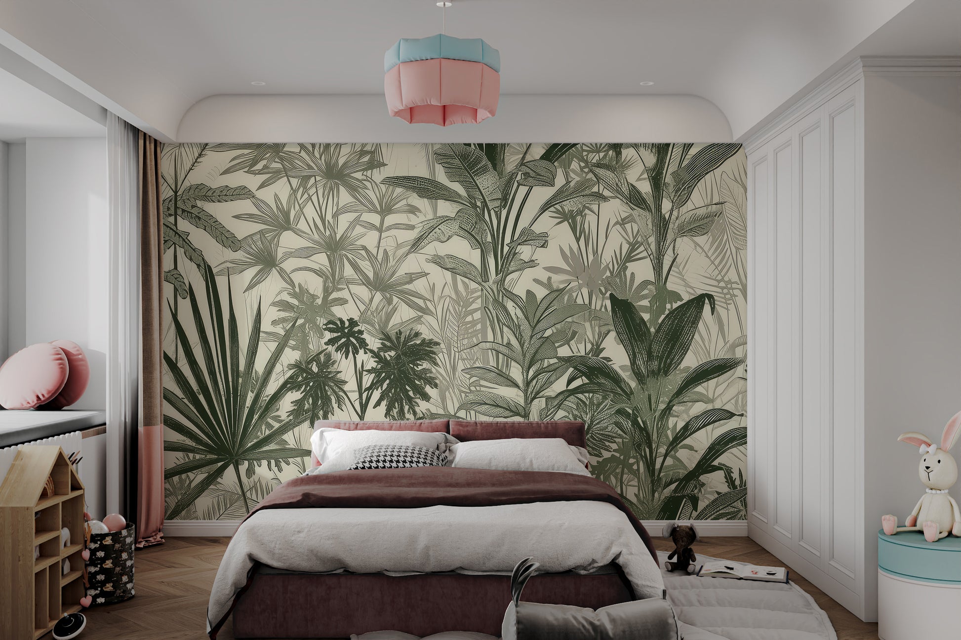 Nature-inspired foliage wallpaper in rich green shades
