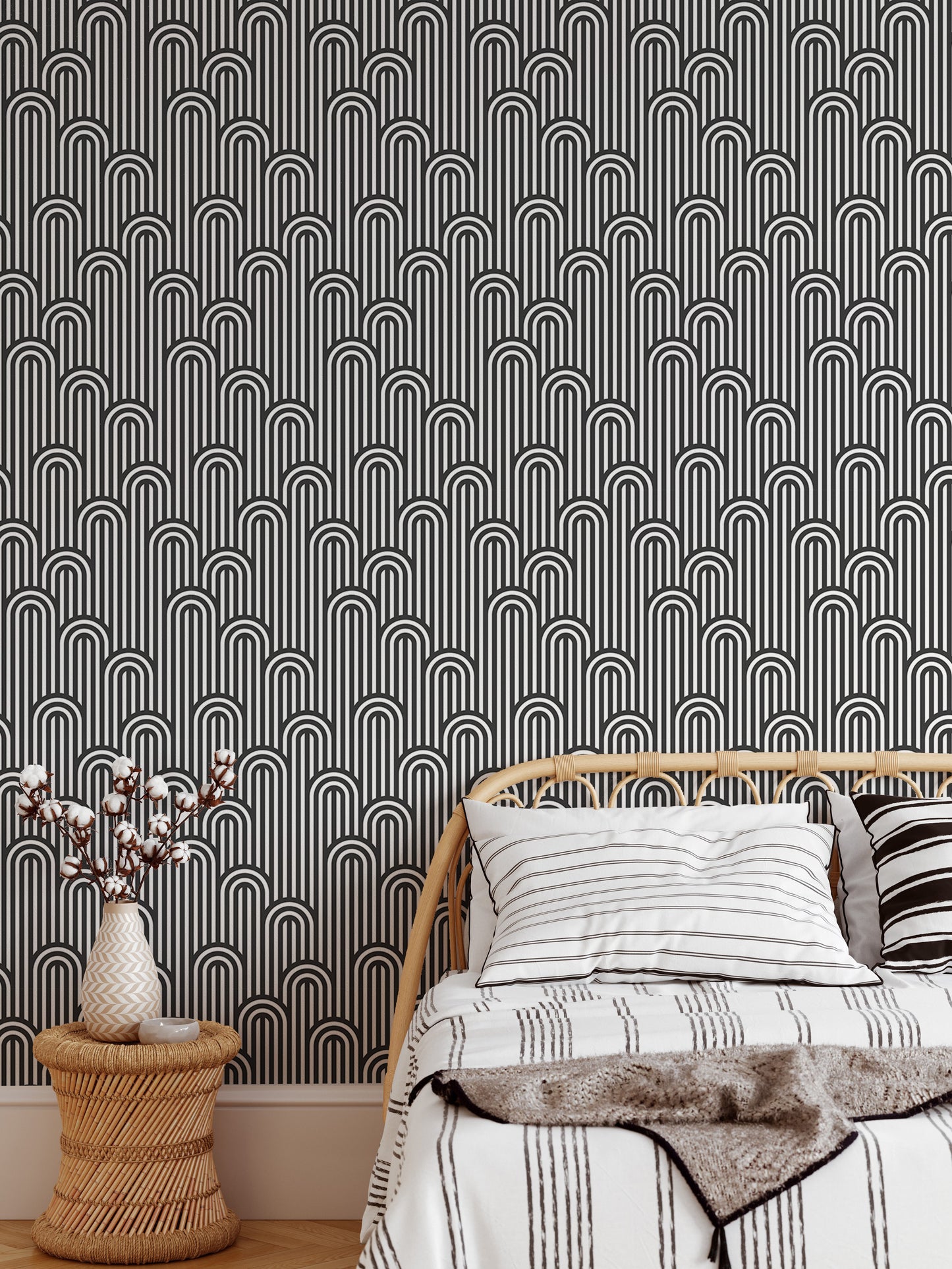 Twisted Lines Stripy Weaving Black and White Wallpaper