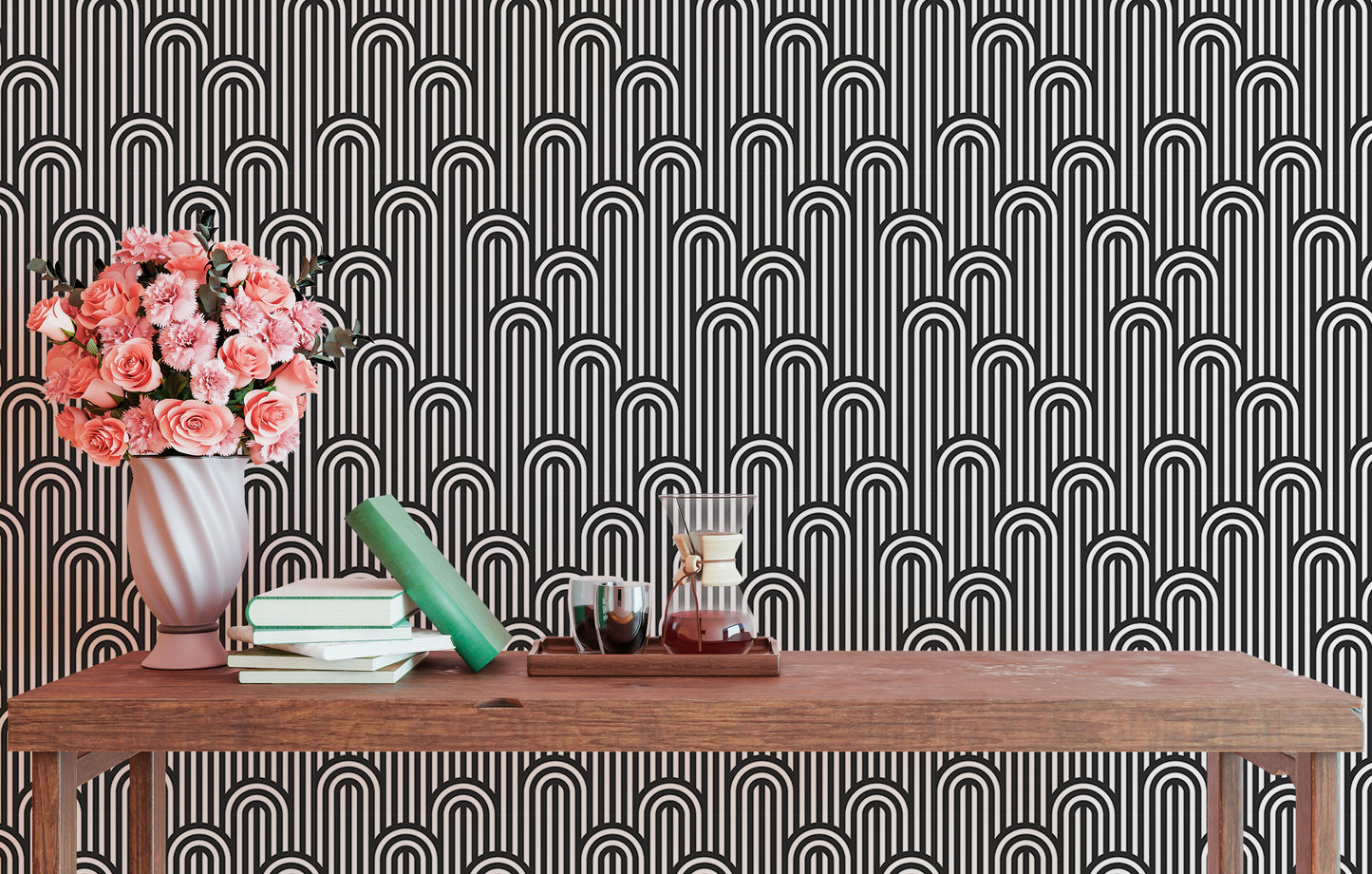 Twisted Lines Stripy Weaving Black and White Wallpaper