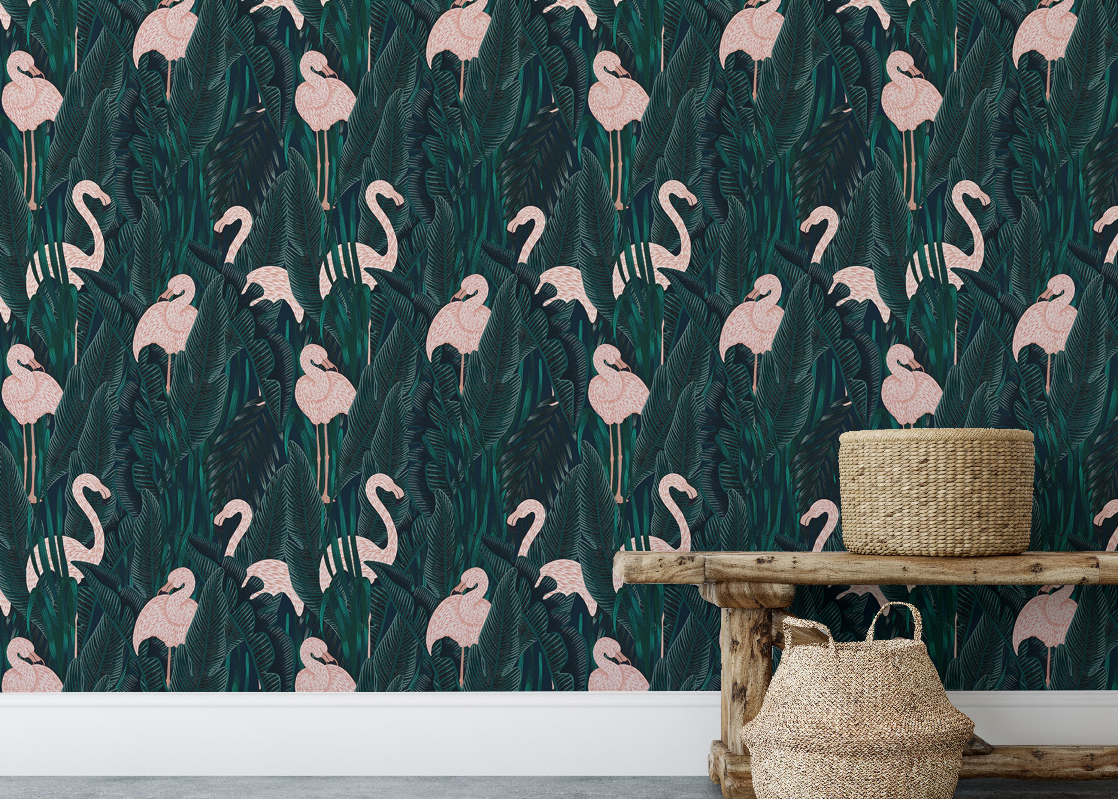 Elegant wallpaper featuring delicate pink flamingos