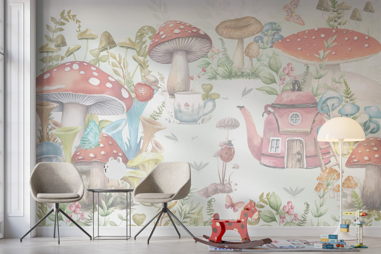 Cute Mushroom Village Kids Wallpaper Mural