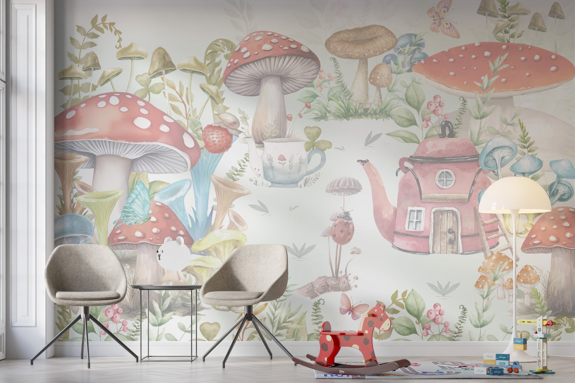 Cute Mushroom Village Kids Wallpaper Mural