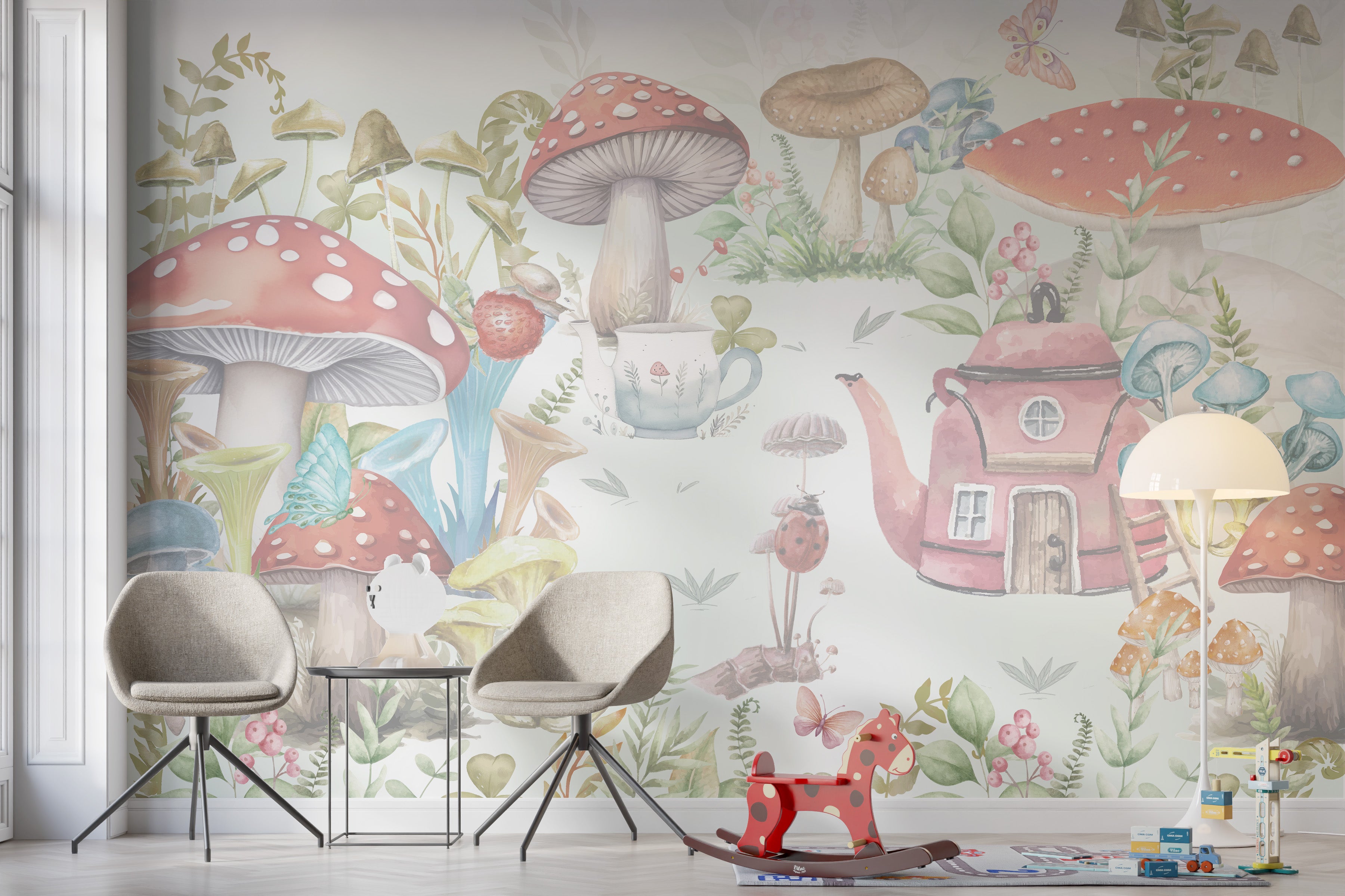 Cute Mushroom Village Kids Wallpaper Mural