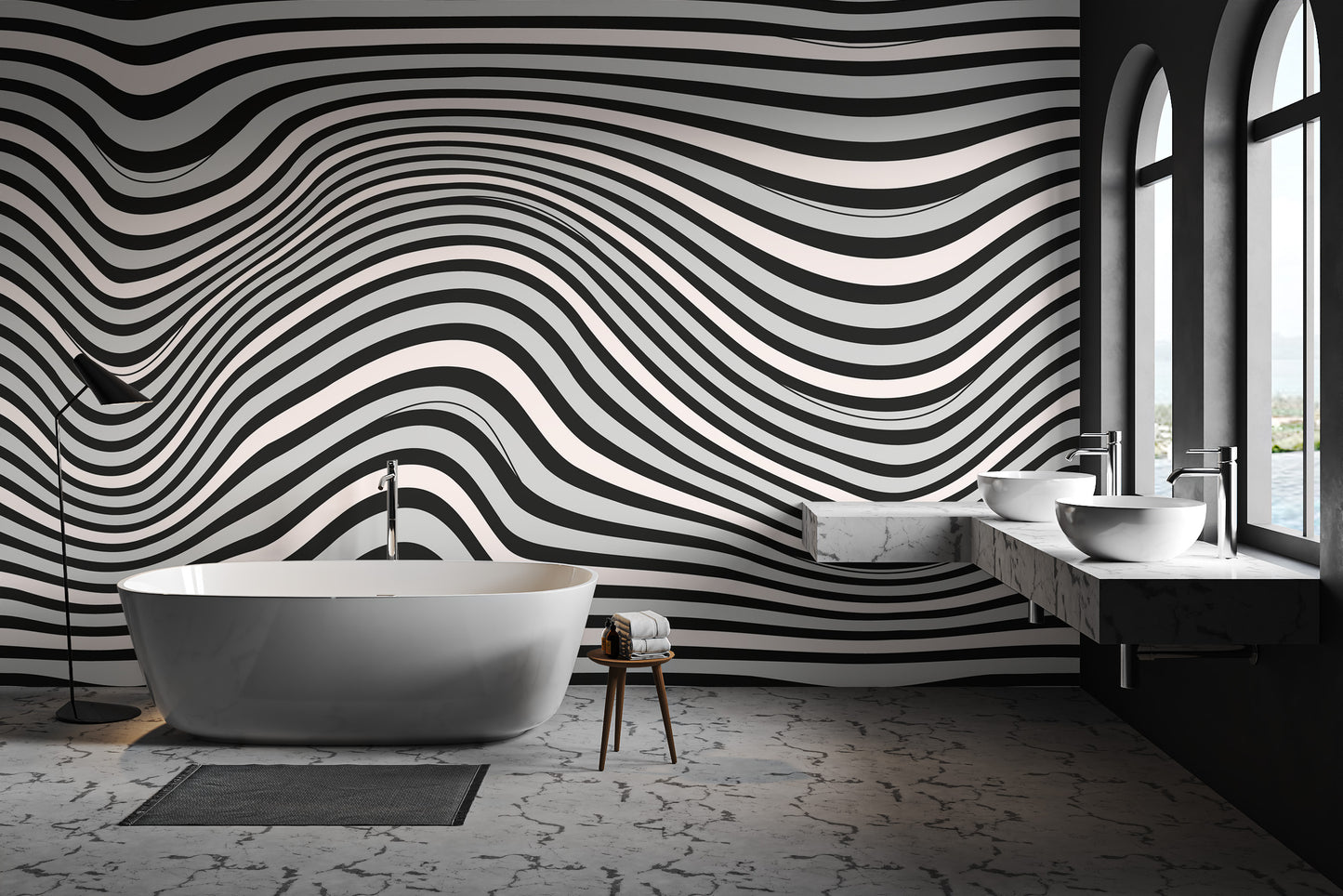 High-contrast abstract stripe wallpaper with optical effect
