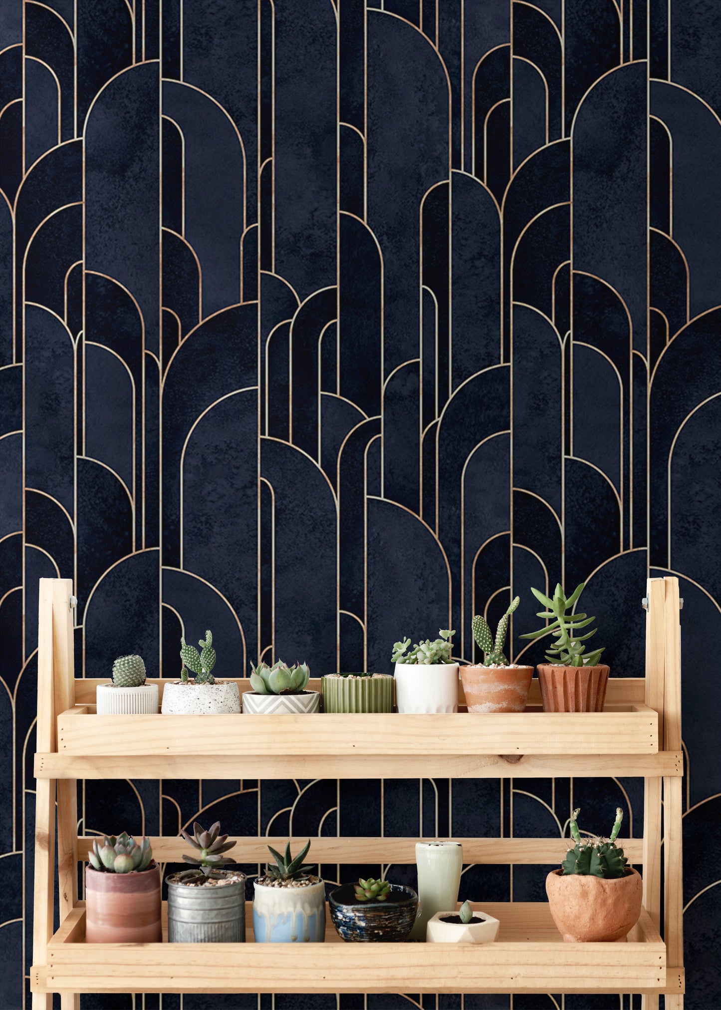 Dark Blue Art Deco Self Adhesive Wallpaper For Walls