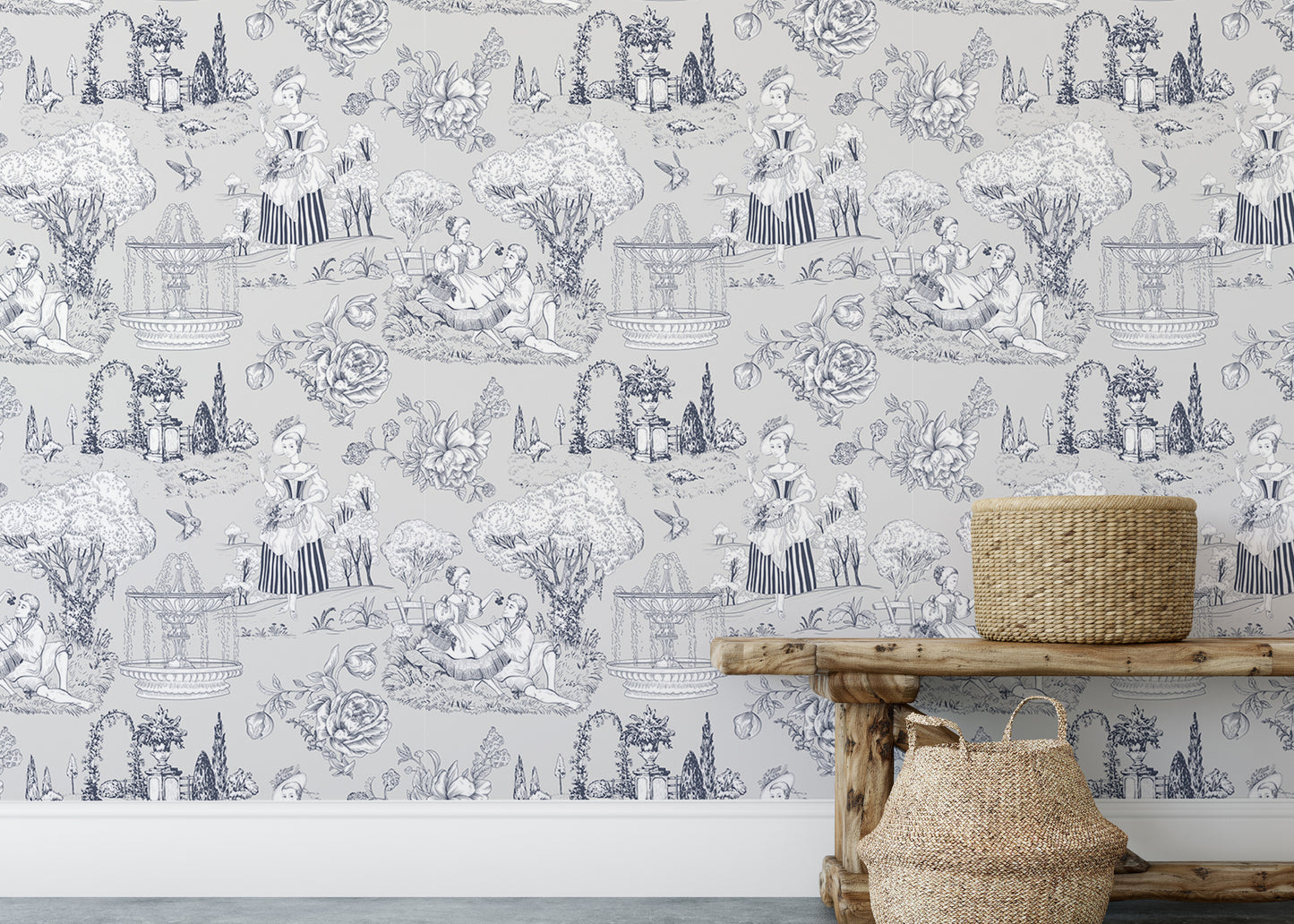 Grey Color Trees Digital Textile Pattern Toile Wallpaper