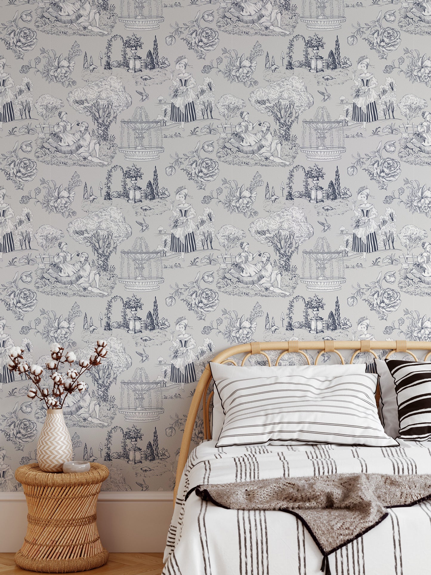 Grey Color Trees Digital Textile Pattern Toile Wallpaper