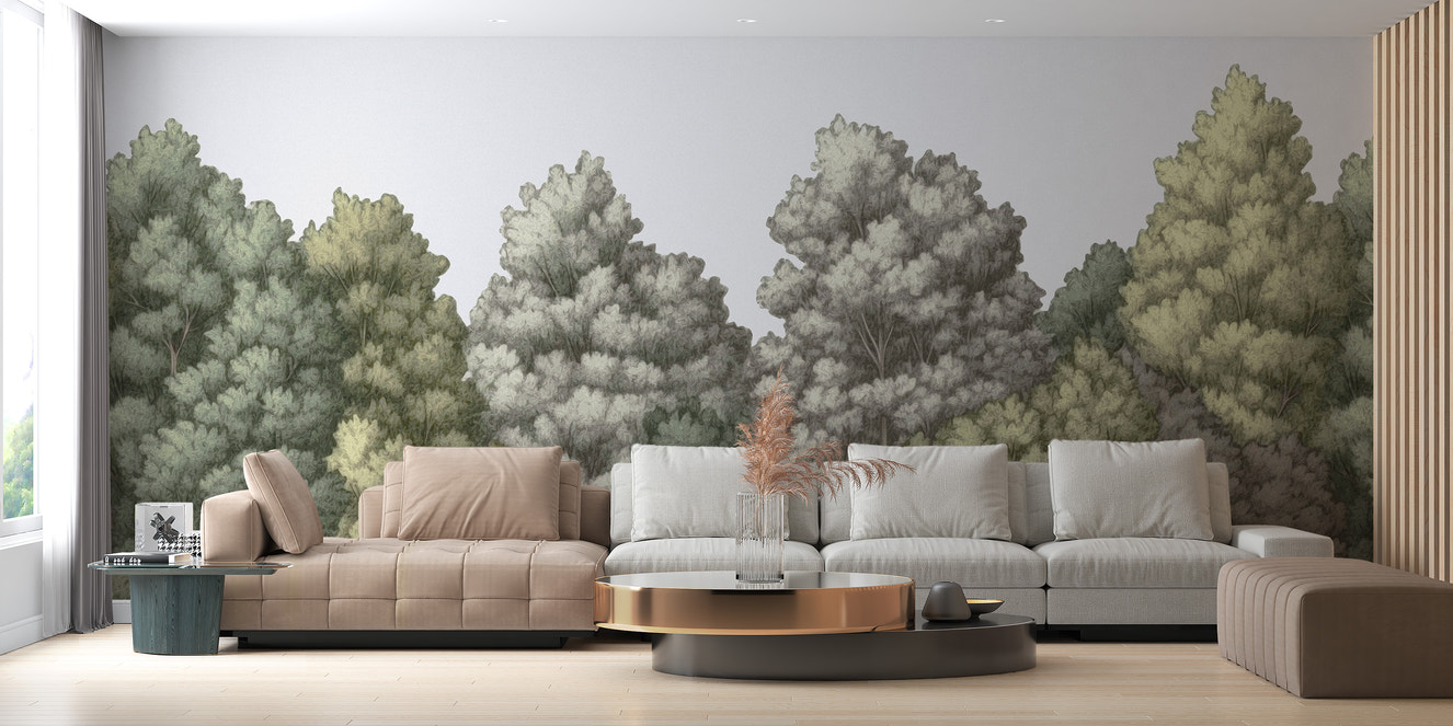 Lush forest canopy wallpaper mural for tranquil rooms
